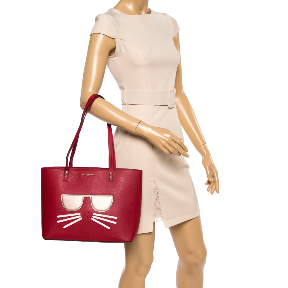

Karl Lagerfeld Red Leather Maybelle Cat Tote