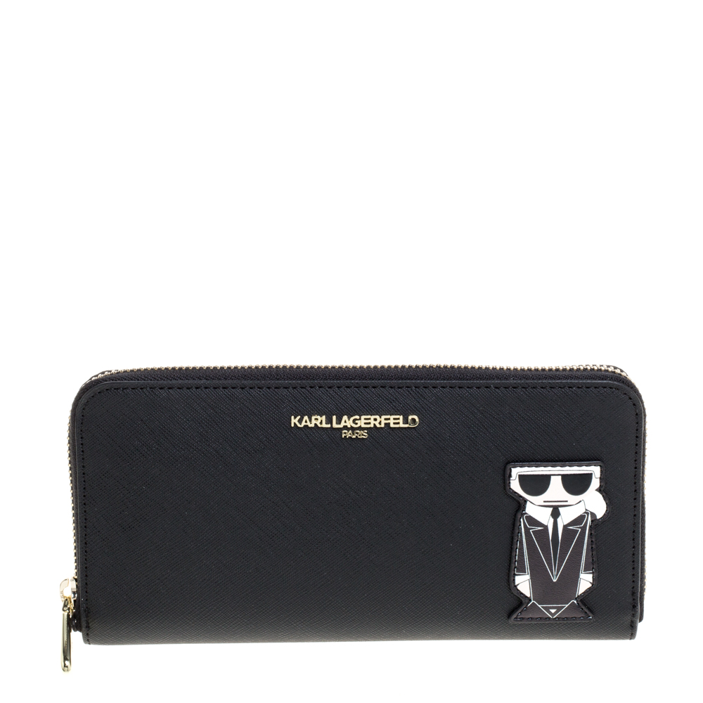 Karl Lagerfeld Black K Ikonik Zip Around Wallet 