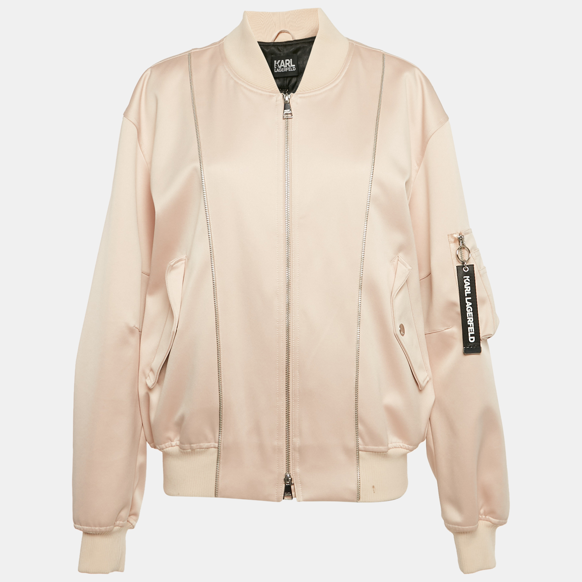 

Karl Lagerfeld Pink Satin Zip-Up Blouse M