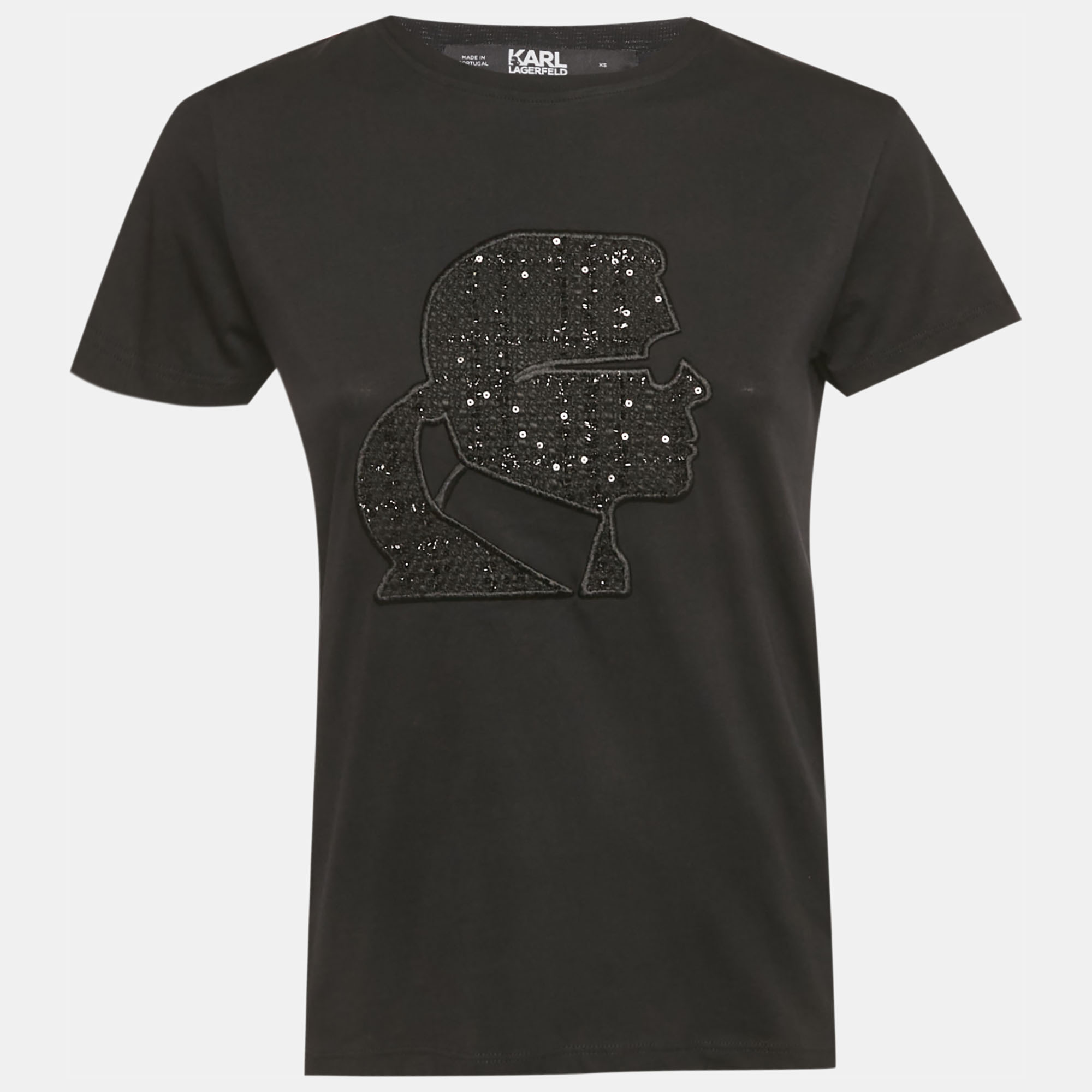 

Karl Lagerfeld Black Bouclé Karl Profile Cotton T-Shirt XS
