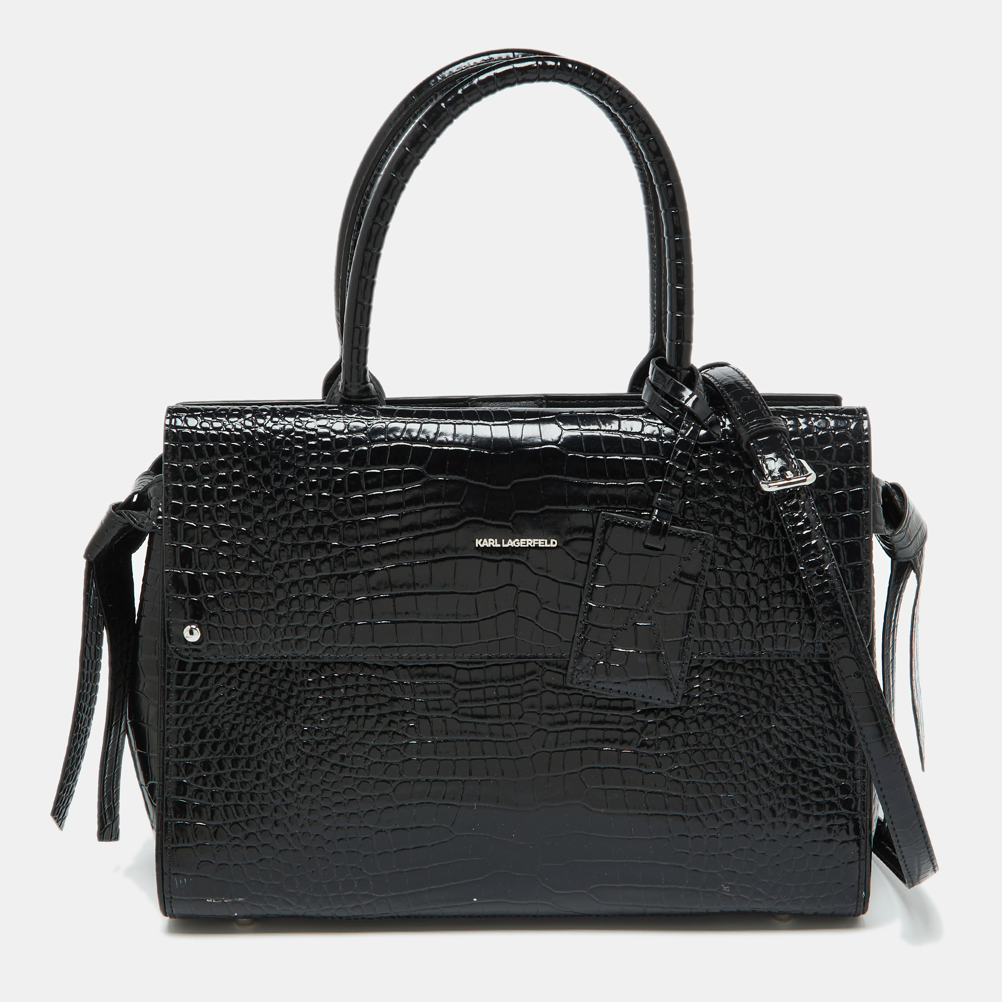 

Karl Lagerfeld Black Croc Embossed Leather Tote