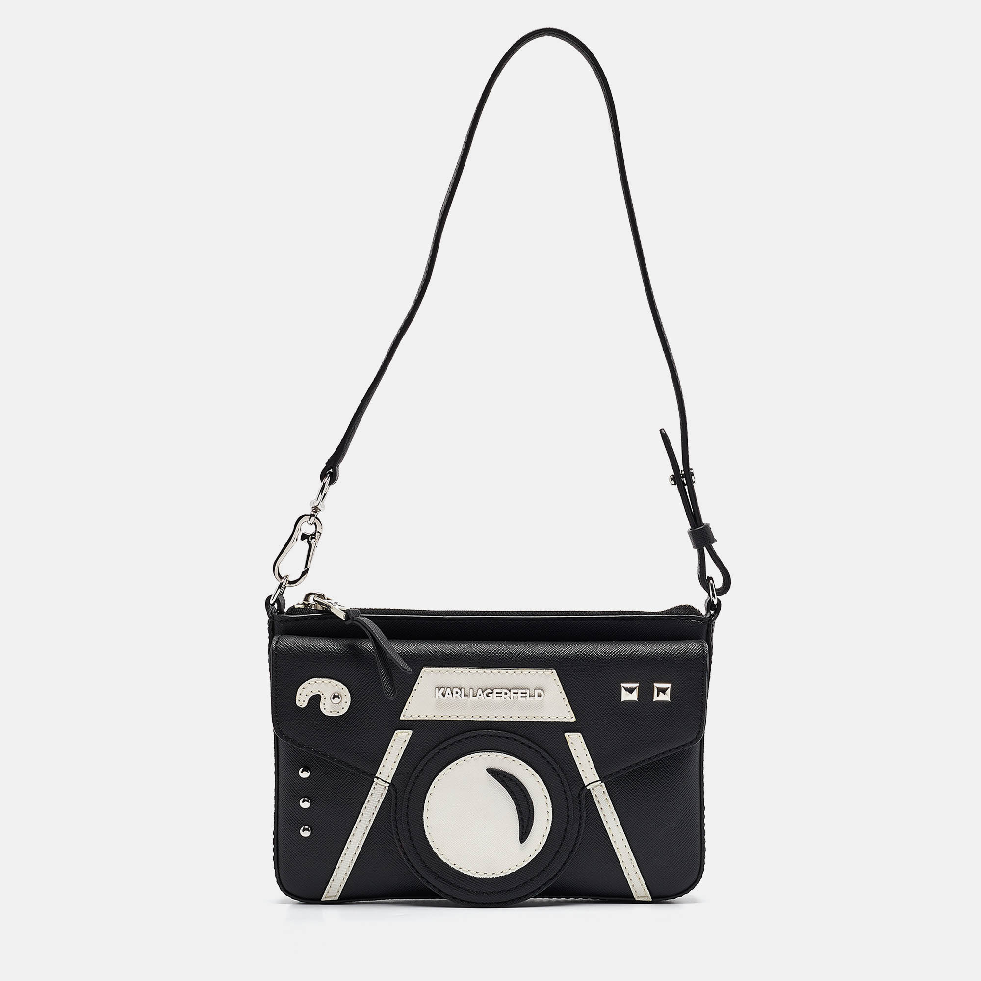 

Karl Lagerfeld Black/White Faux Leather Camera Shoulder Bag