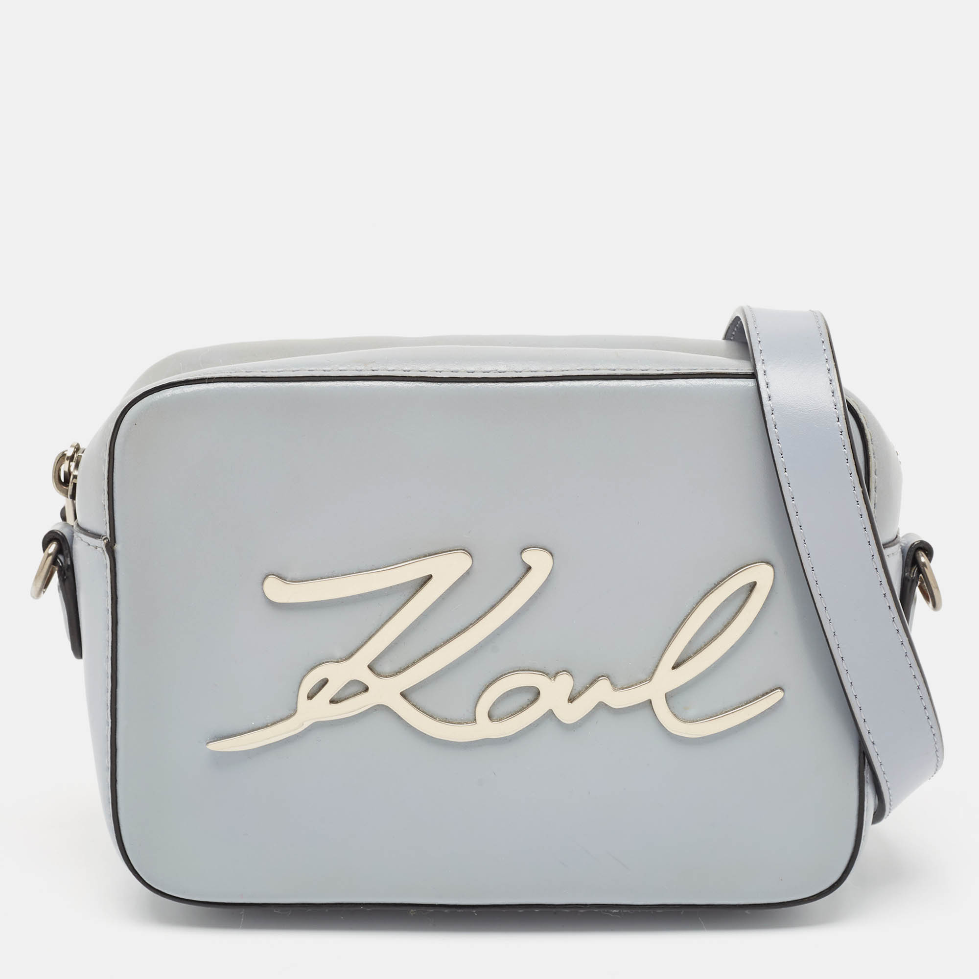 

Karl Lagerfeld Light Blue Leather K/Signature Camera Crossbody Bag