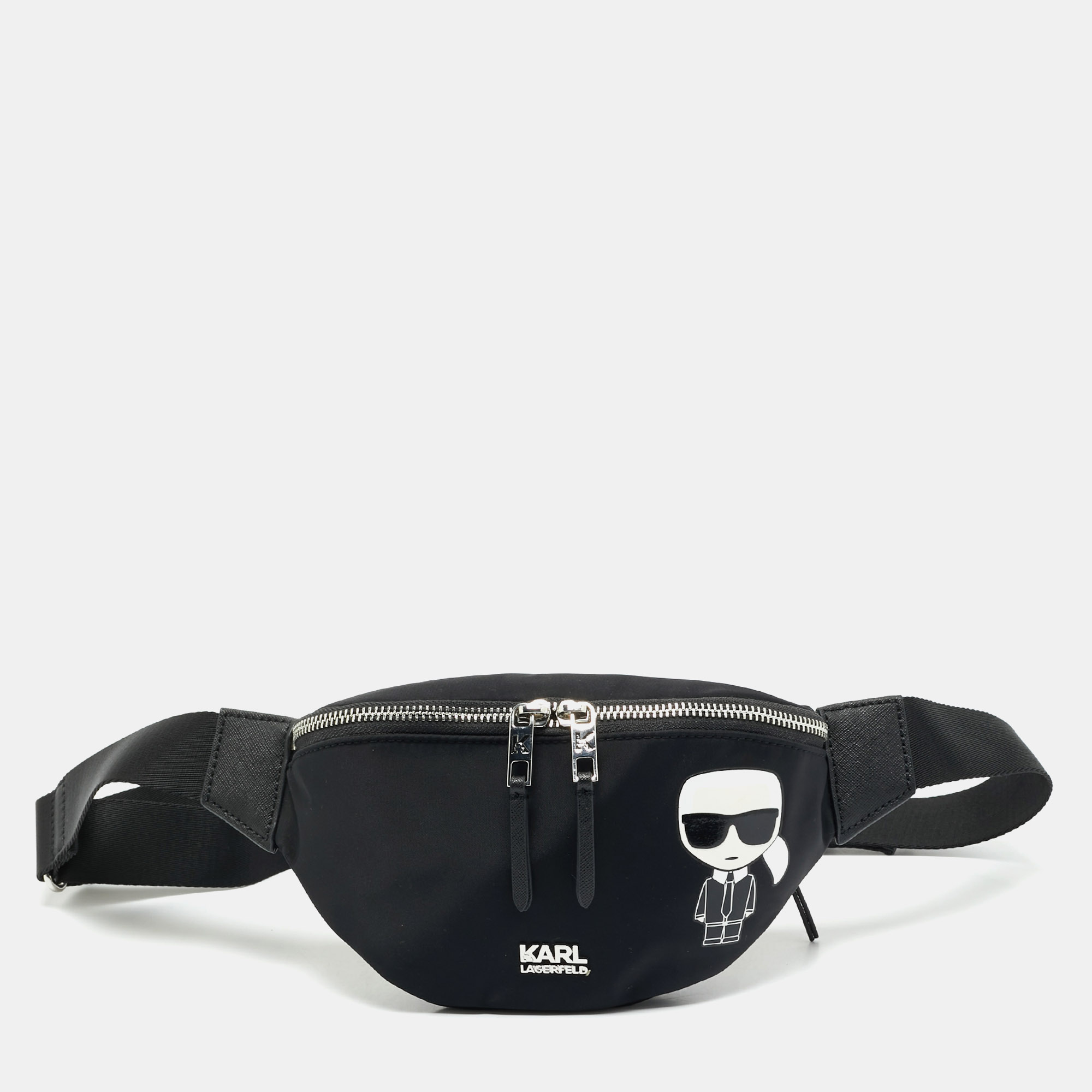 Pre-owned Karl Lagerfeld Black Leather And Nylon K/ikonik Belt Bag