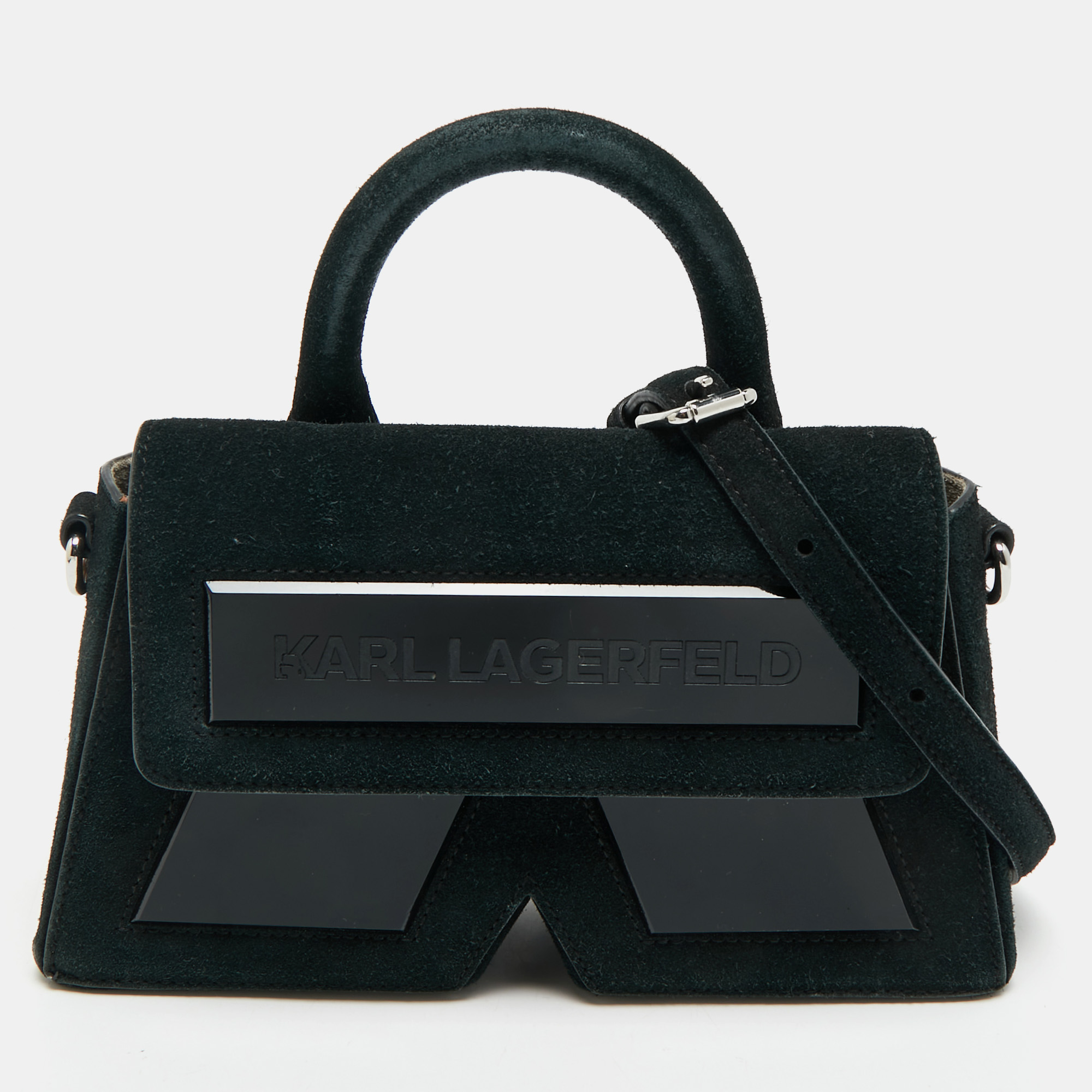 

Karl Lagerfeld Black Suede Ikon/K Top Handle Bag