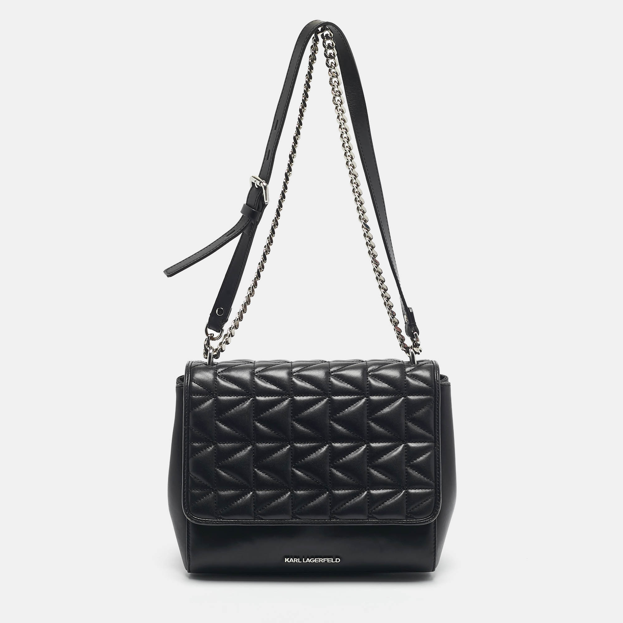 

Karl Lagerfeld Black Leather K/Kuilted Flap Shoulder Bag