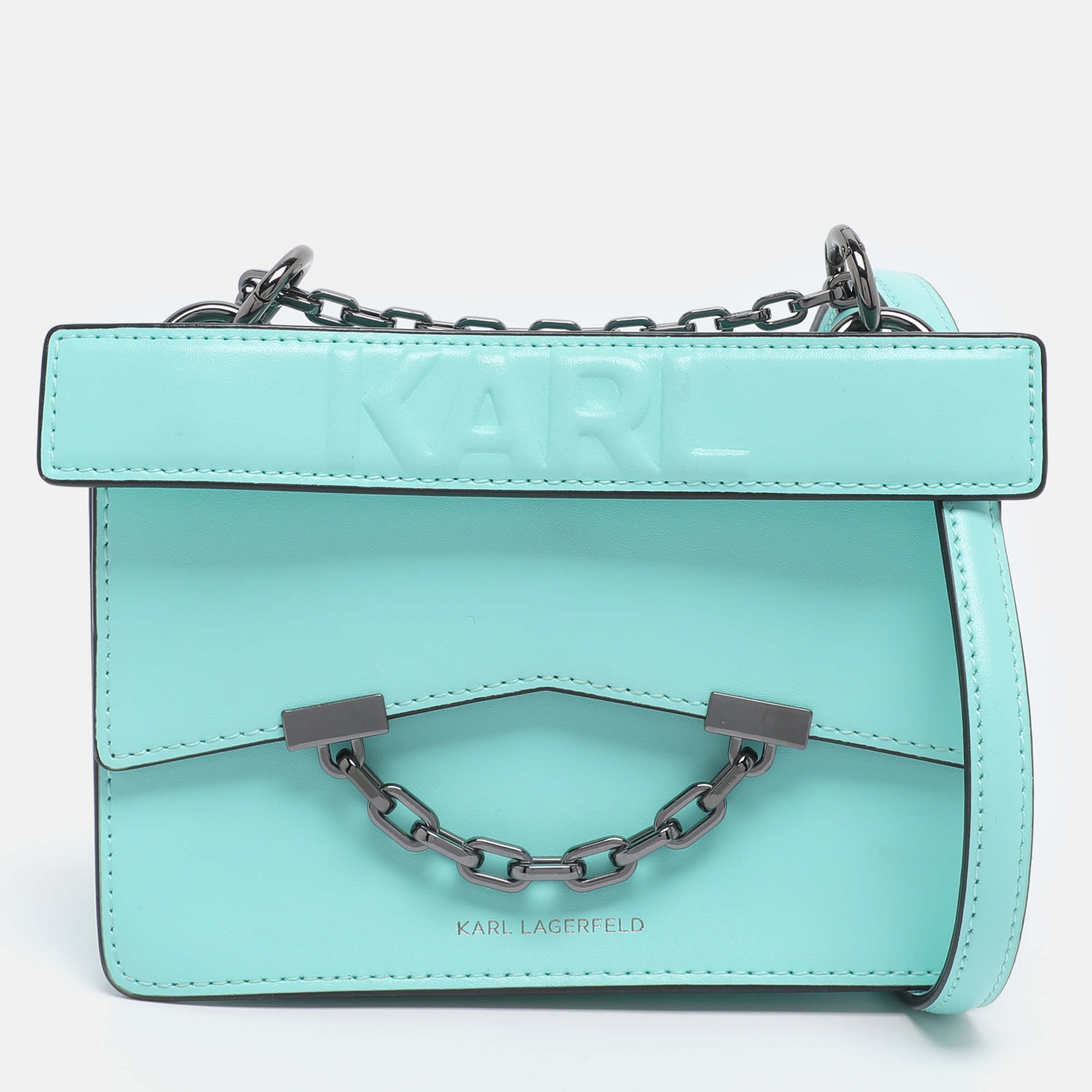 

Karl Lagerfeld Turquoise Leather K/Seven 2.0 Crossbody Bag, Blue