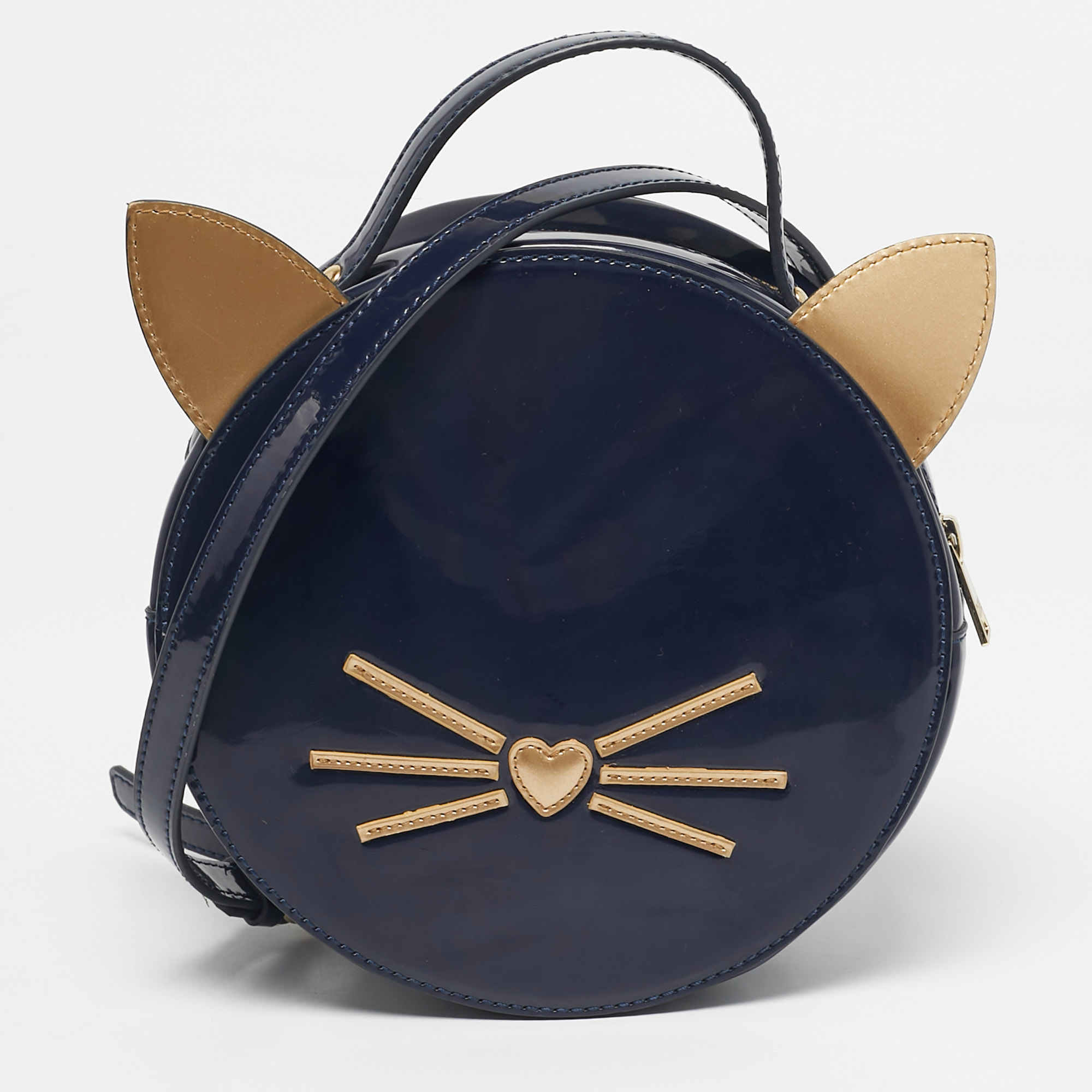 

Karl Lagerfeld Navy Blue/Gold Patent Leather K/Cat Ears Crossbody Bag