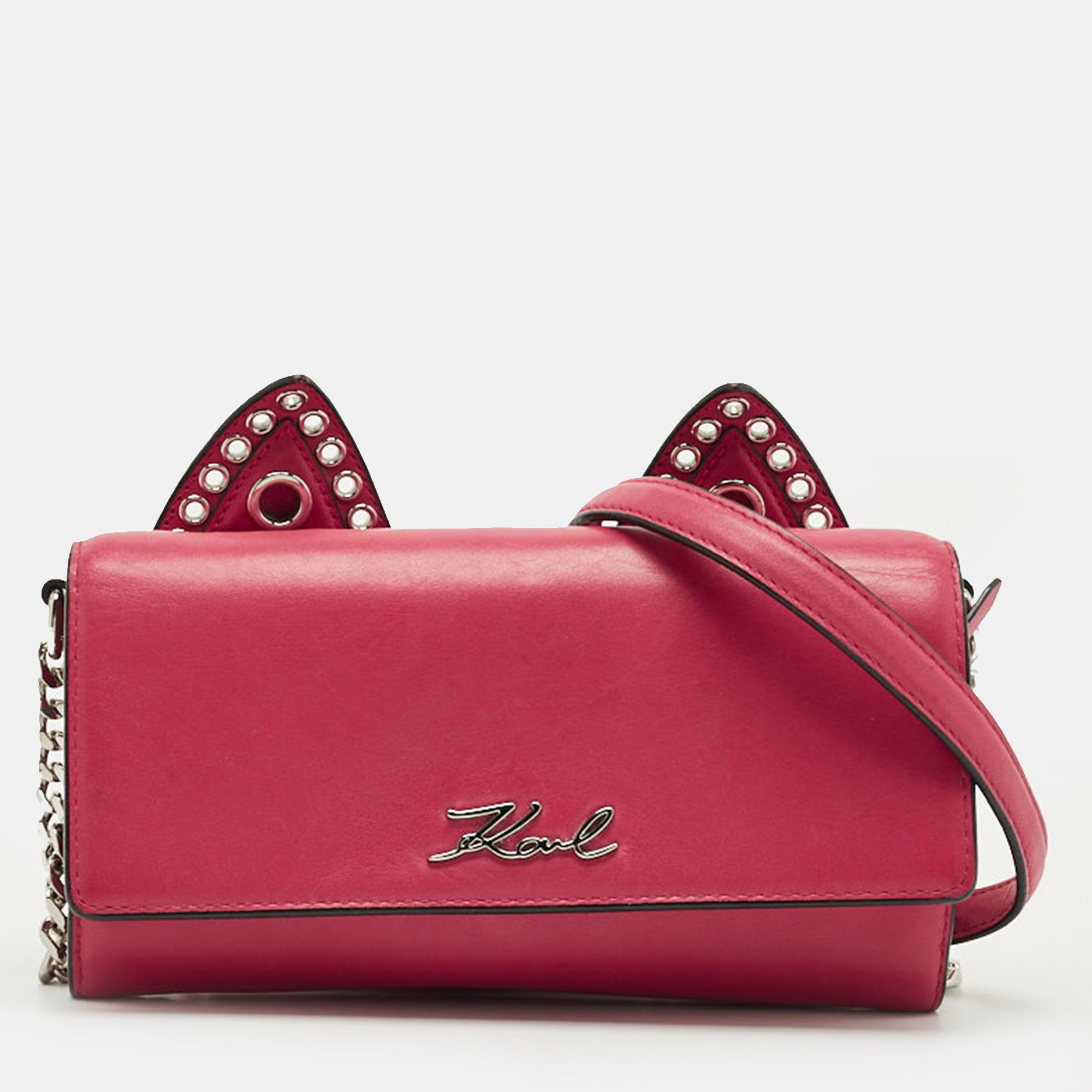 Pre-owned Karl Lagerfeld Red Leather K/rocky Choupette Crossbody Bag