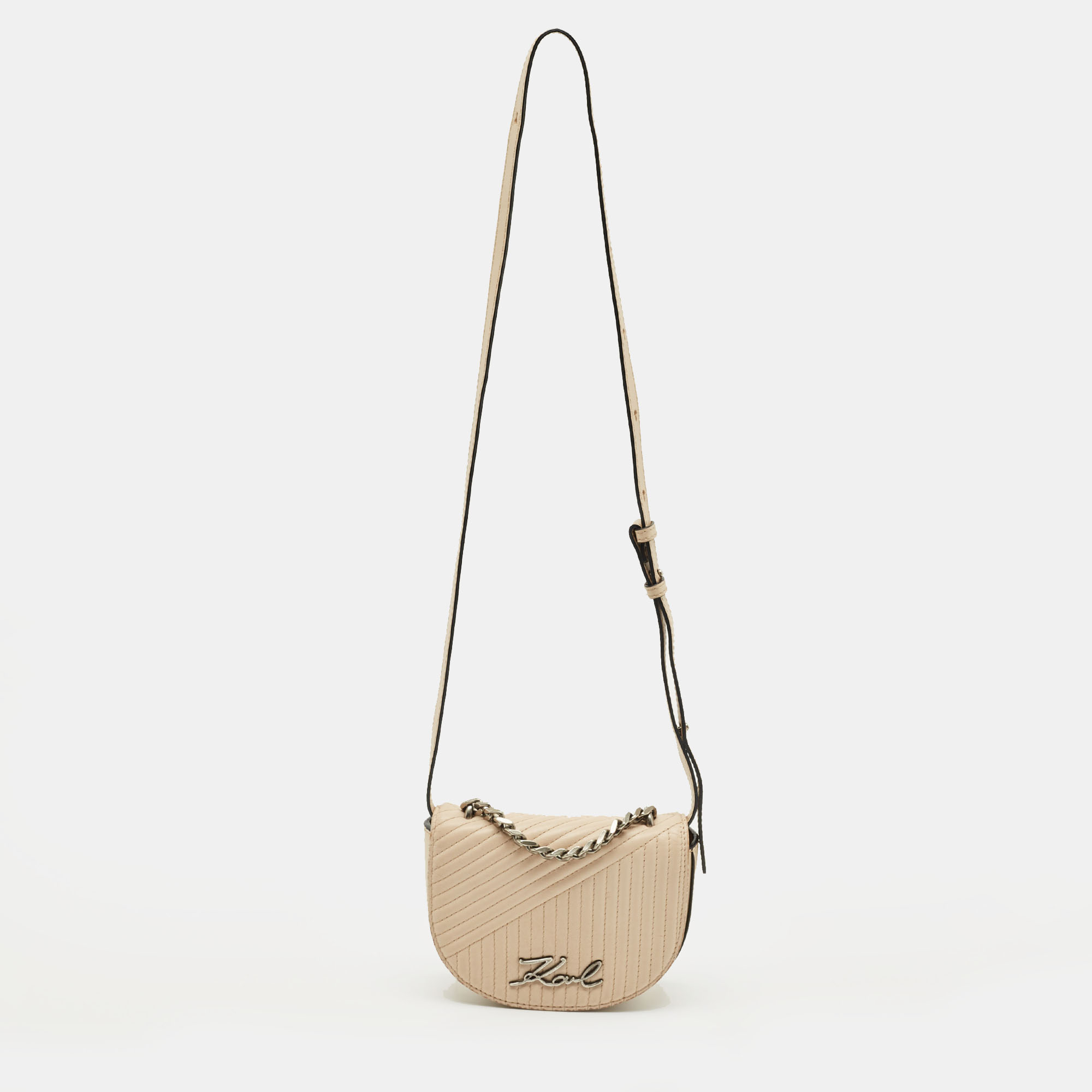 Pre-owned Karl Lagerfeld Light Beige Quilted Leather K/signature Convertible Belt Bag In Sand