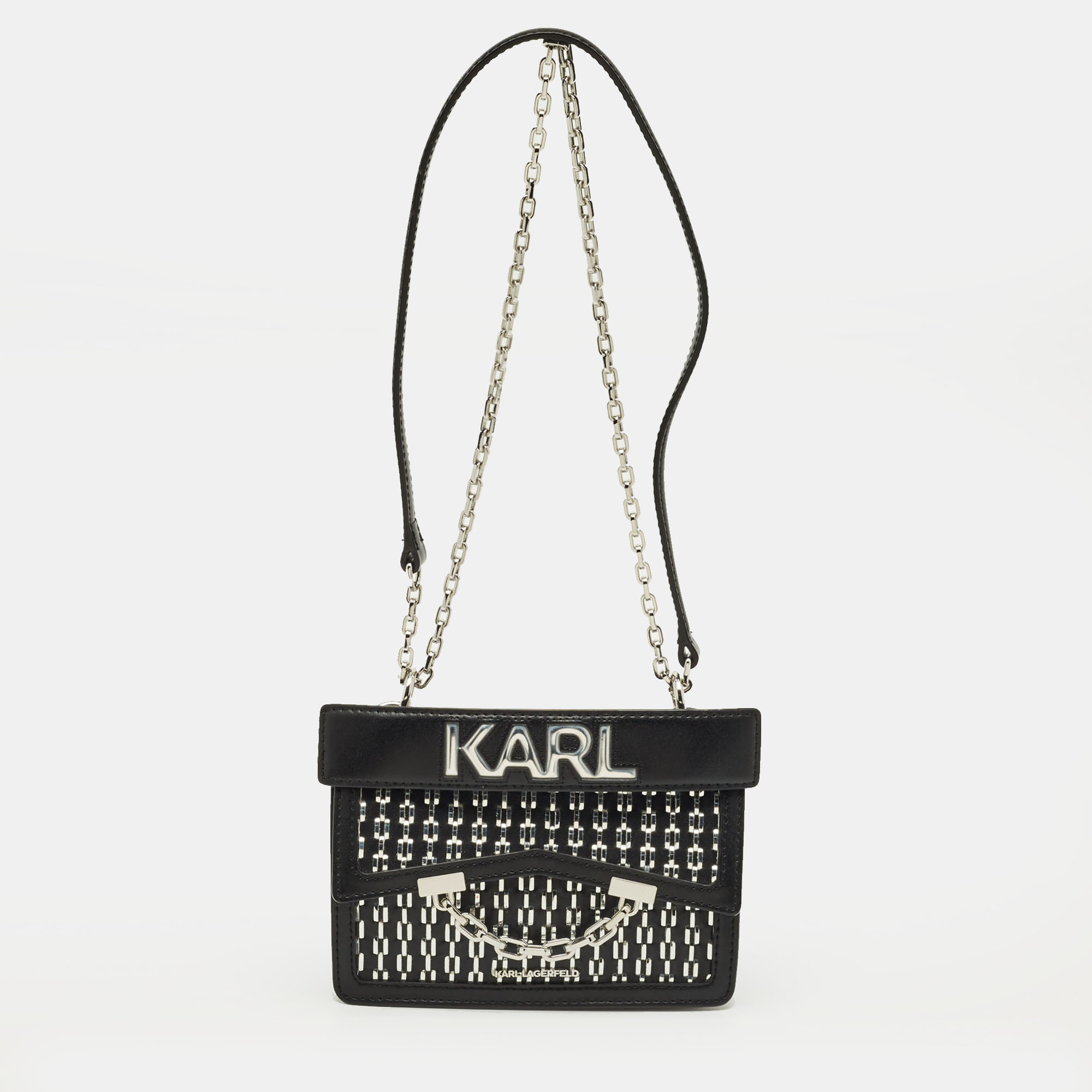 Pre-owned Karl Lagerfeld Black/silver Leather K/seven Shoulder Bag