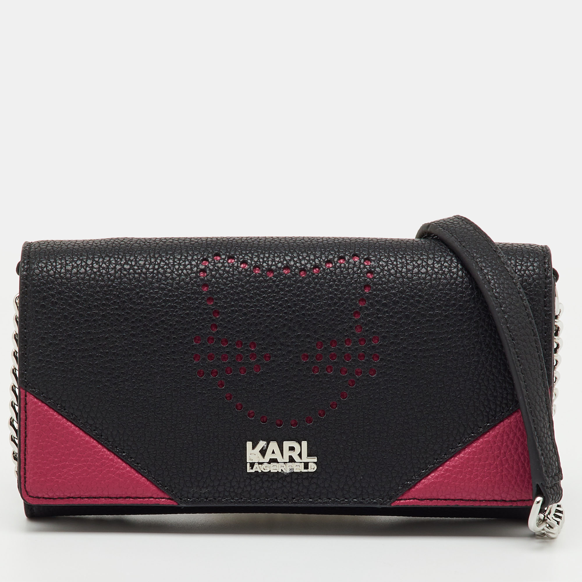 KARL LAGERFELD Pre-owned Black/pink Leather Wallet On Strap
