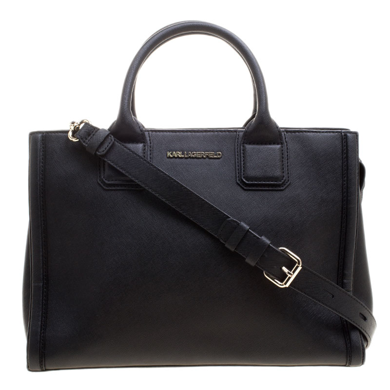 Pre Owned Karl Lagerfeld Black Leather K Klassik Tote