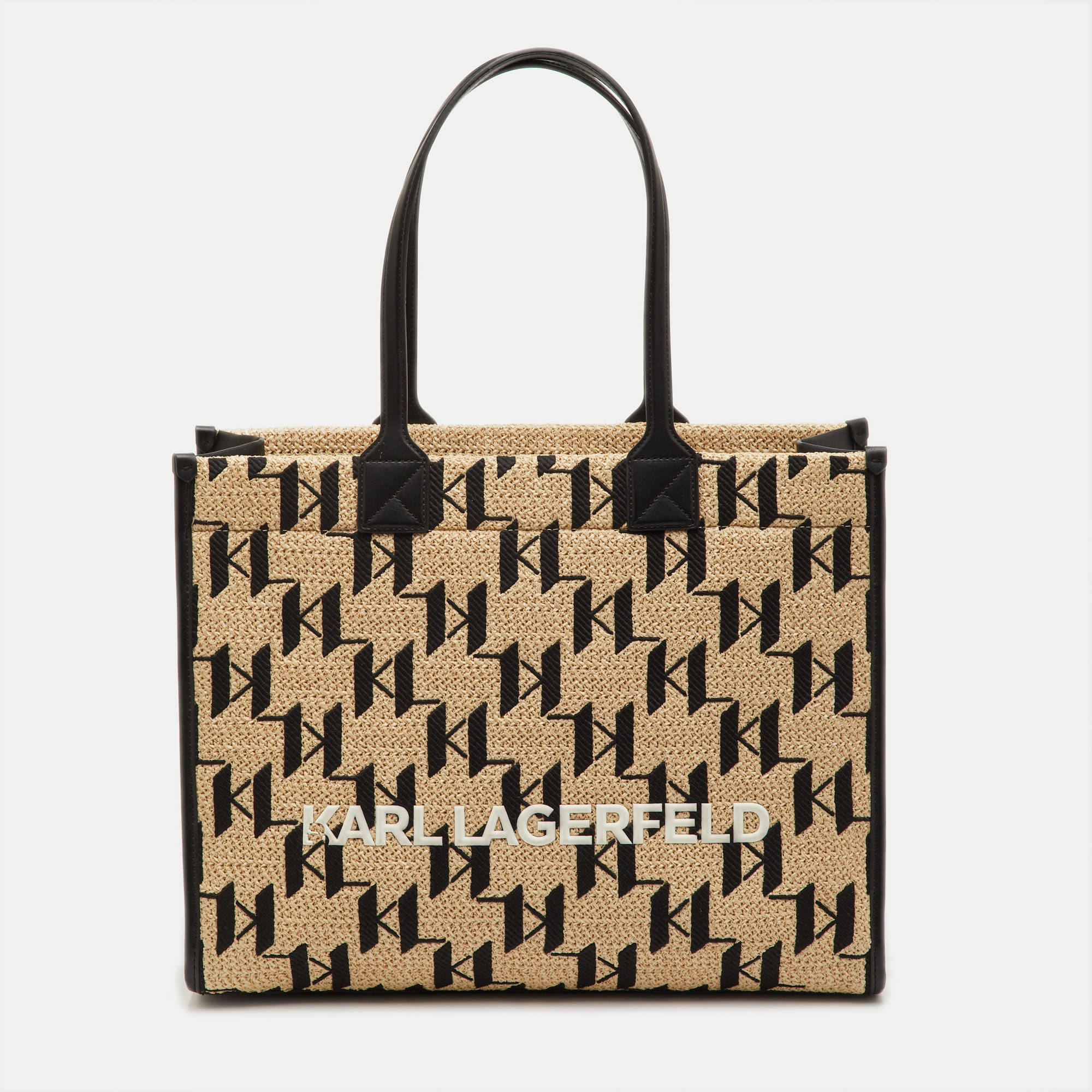

Karl Lagerfeld Beige/Black Raffia and Leather Tote