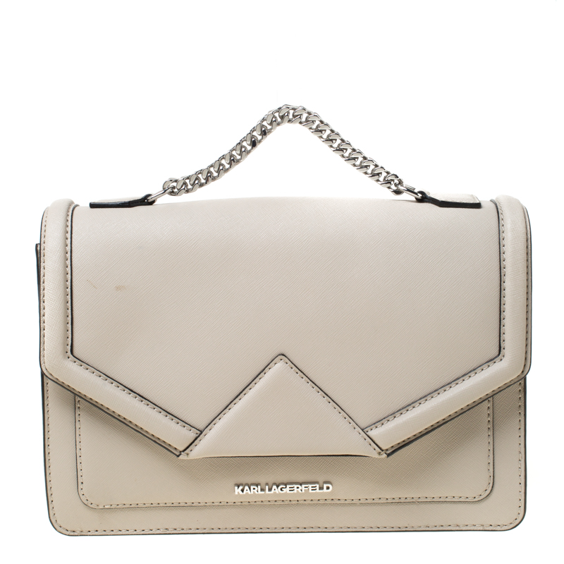 Karl Lagerfeld Ivory Leather K Klassik Top Handle Bag 