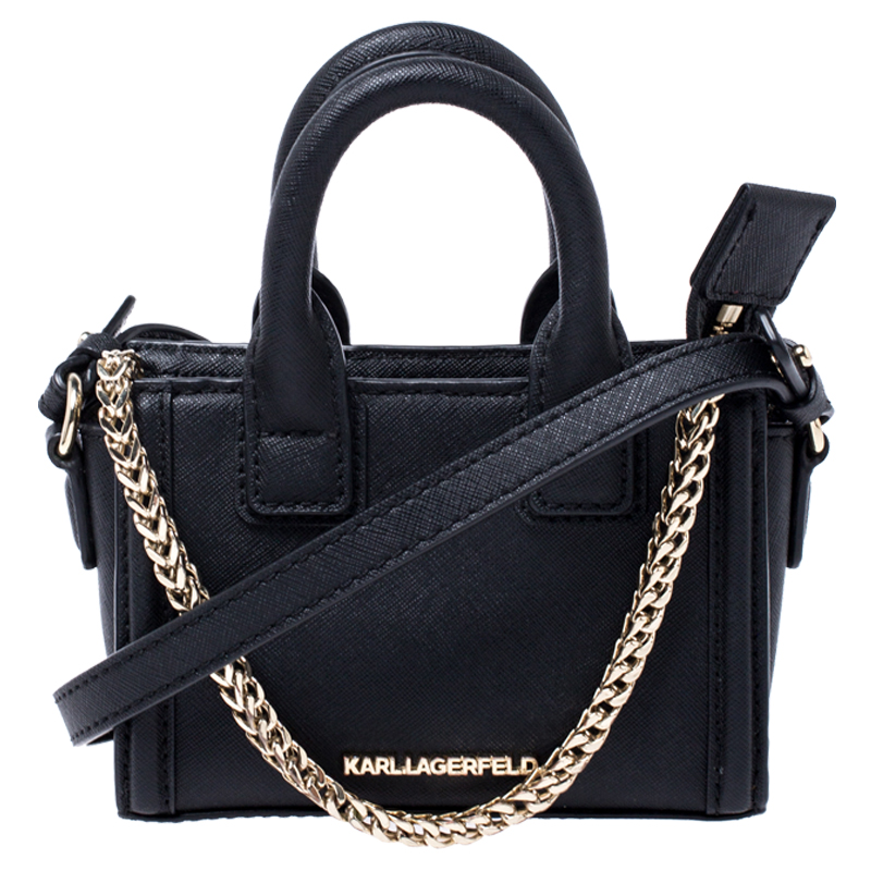 Karl Lagerfeld Black Saffiano Leather Micro K KLASSIK Crossbody Bag