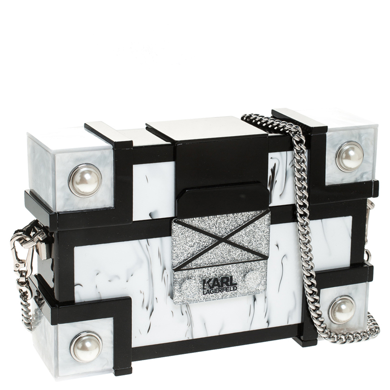Karl Lagerfeld Black/White Treasure Box Chain Clutch Karl
