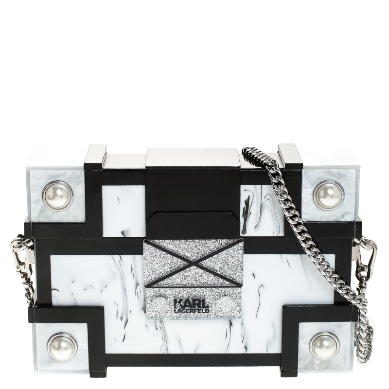 Karl Lagerfeld logo glitter minaudiere box bag
