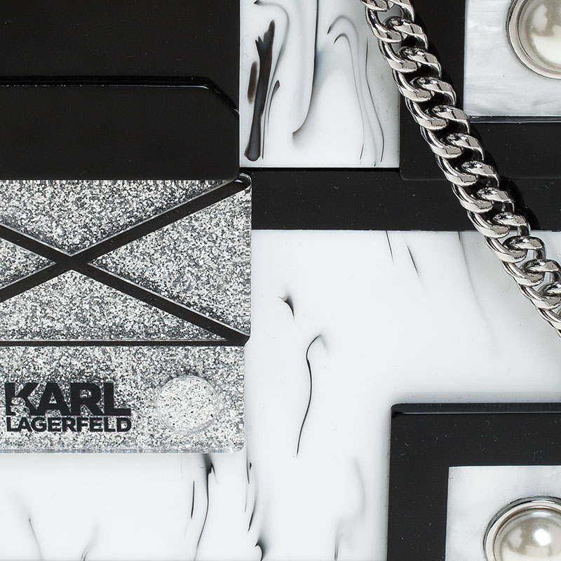 Karl Lagerfeld Black/White Treasure Box Chain Clutch Karl Lagerfeld