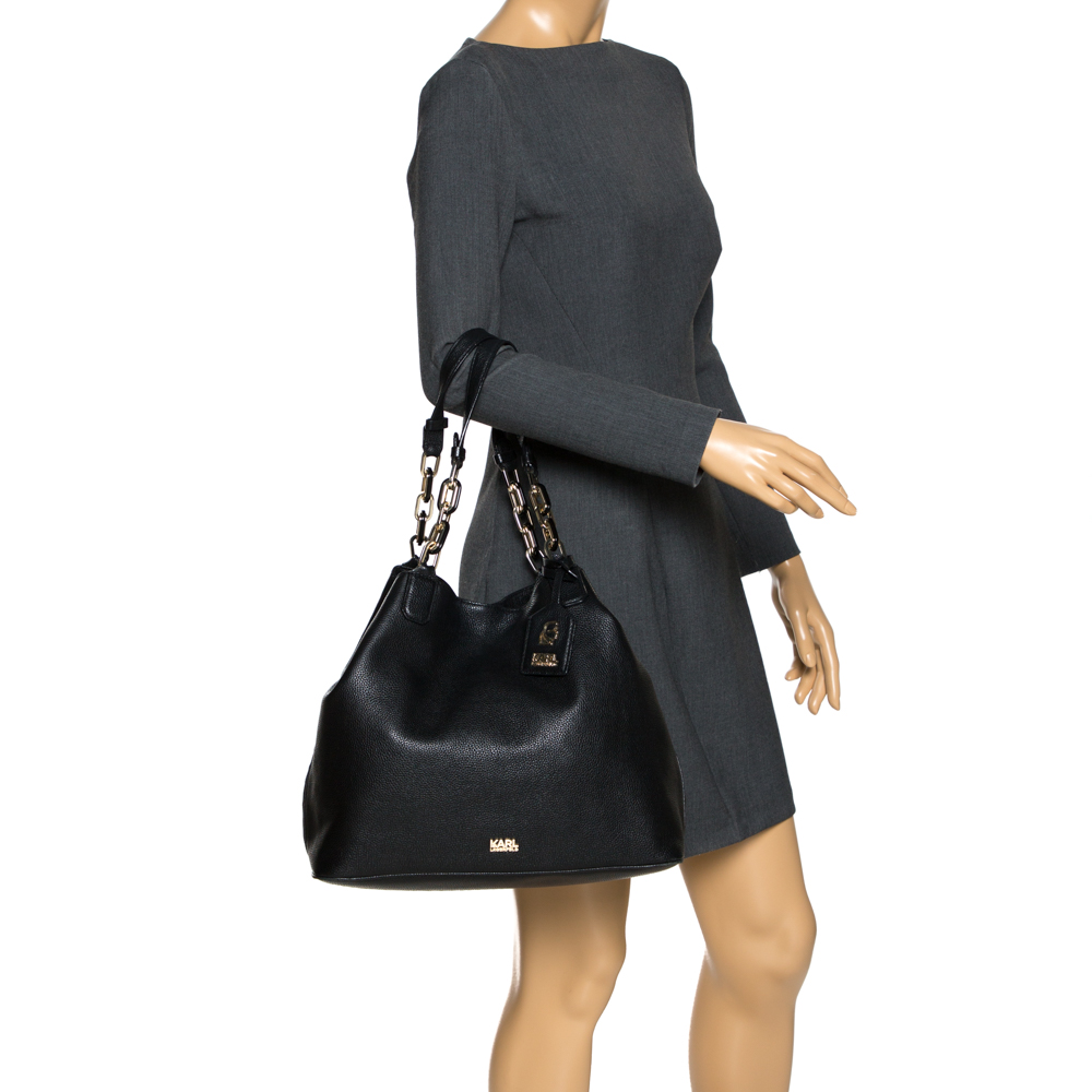 

Karl Lagerfeld Black Leather Chain Tote