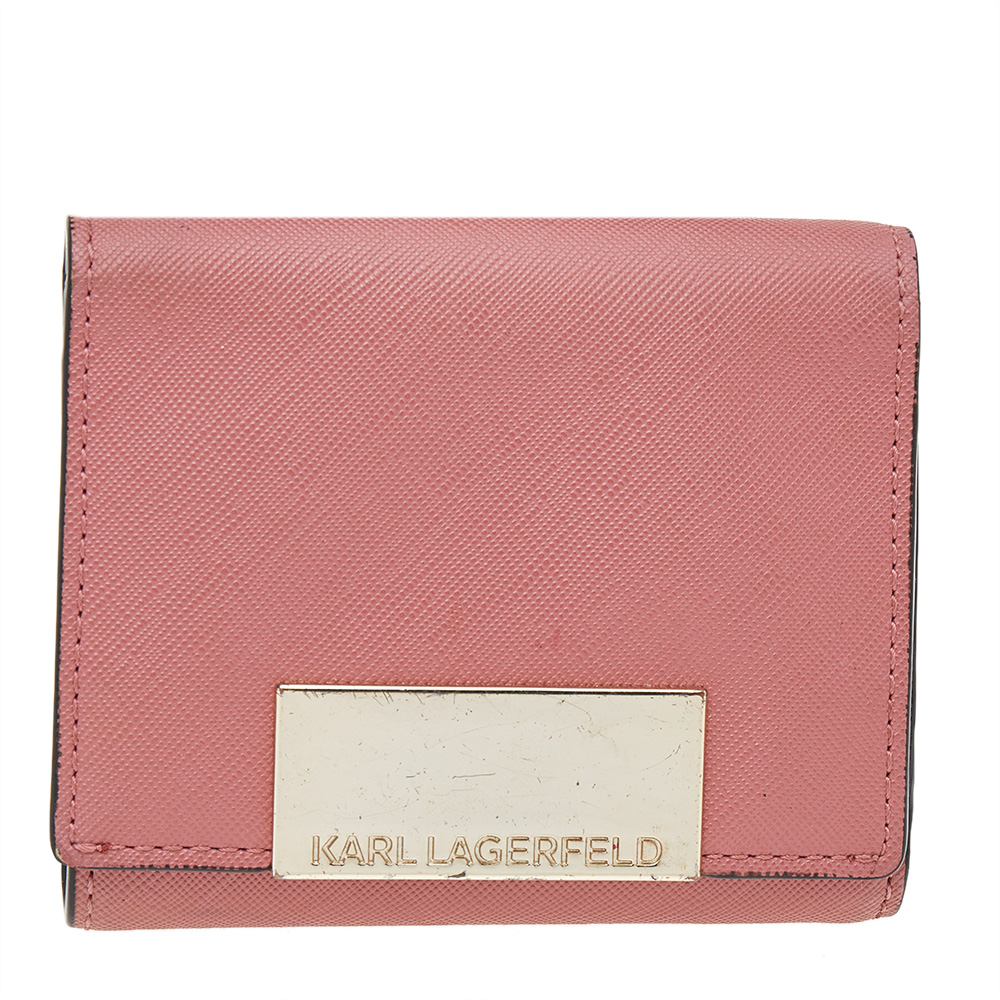

Karl Lagerfeld Pink Saffiano Leather Trifold Wallet