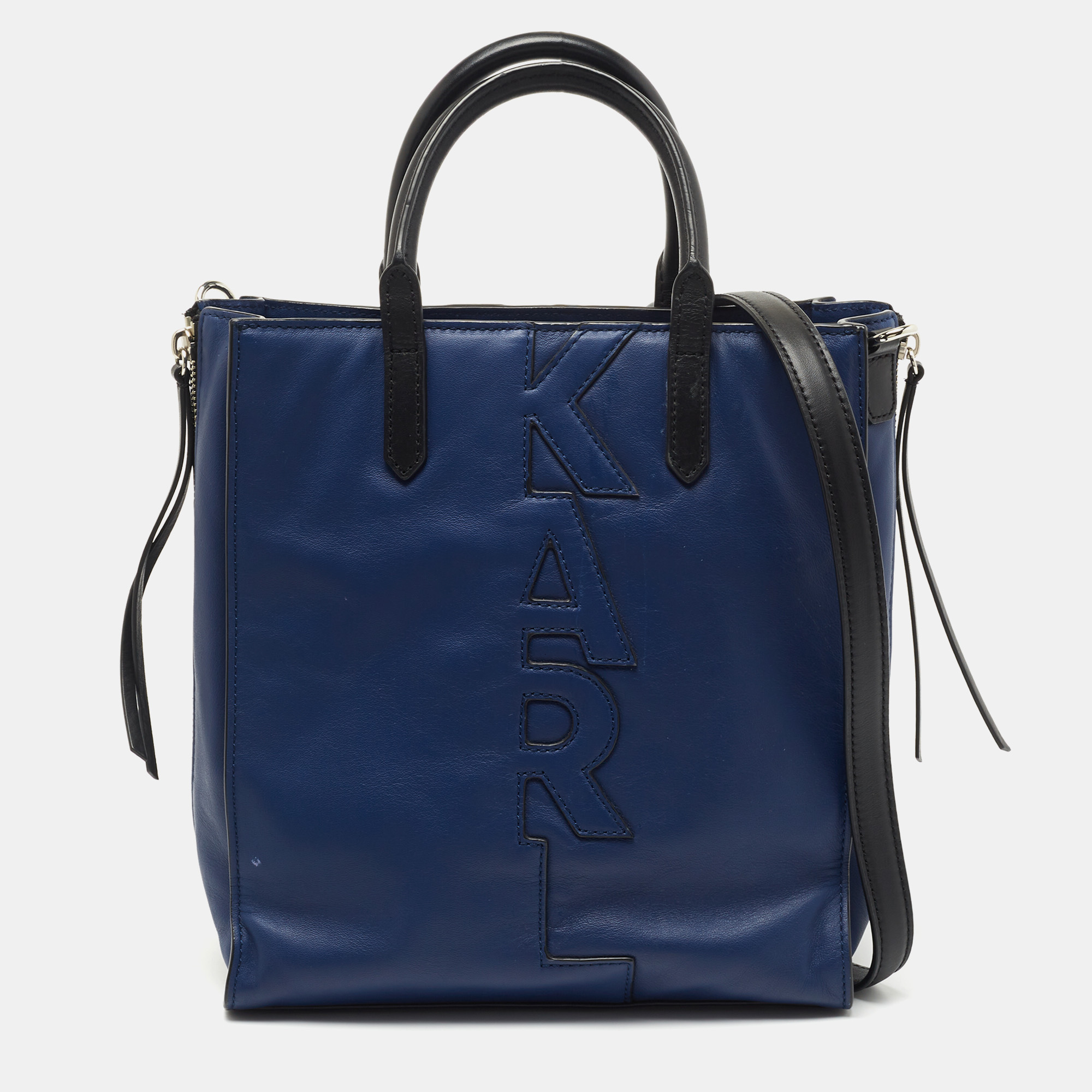Pre-owned Karl Lagerfeld Blue/black Leather Zip Tote