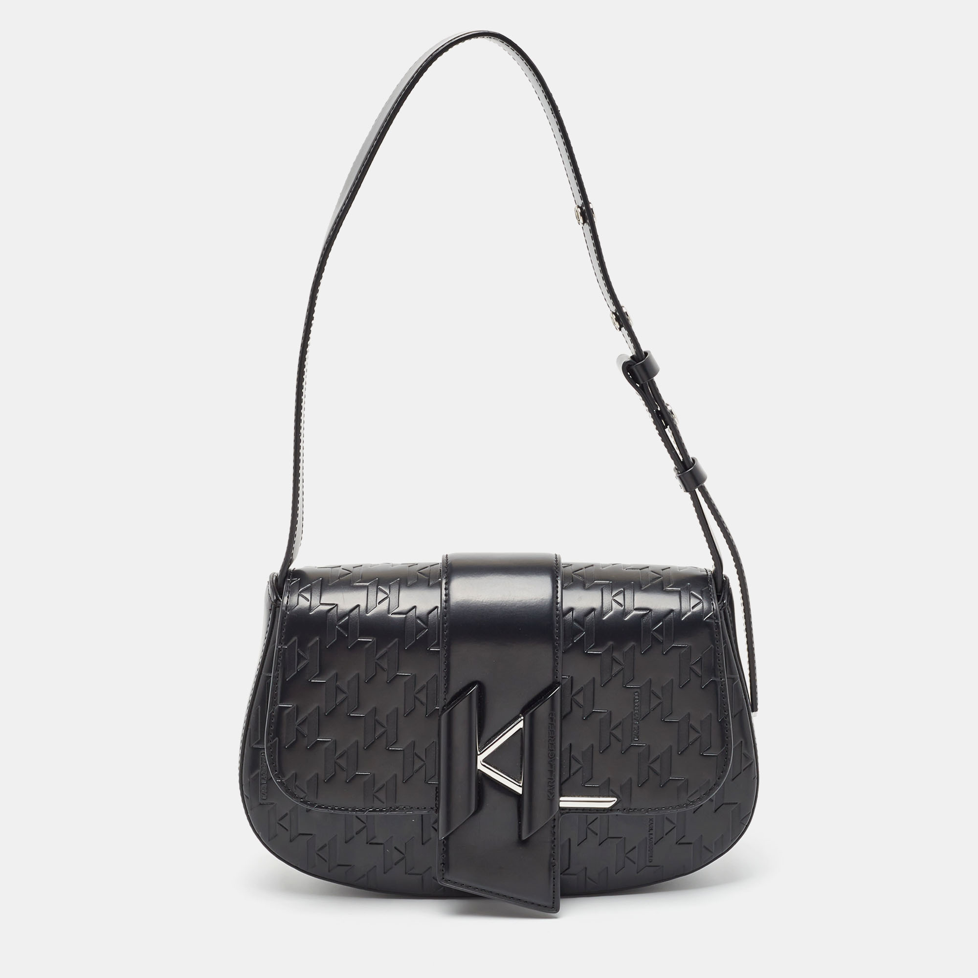 Pre-owned Karl Lagerfeld Black Leather K/saddle Shoulder Bag