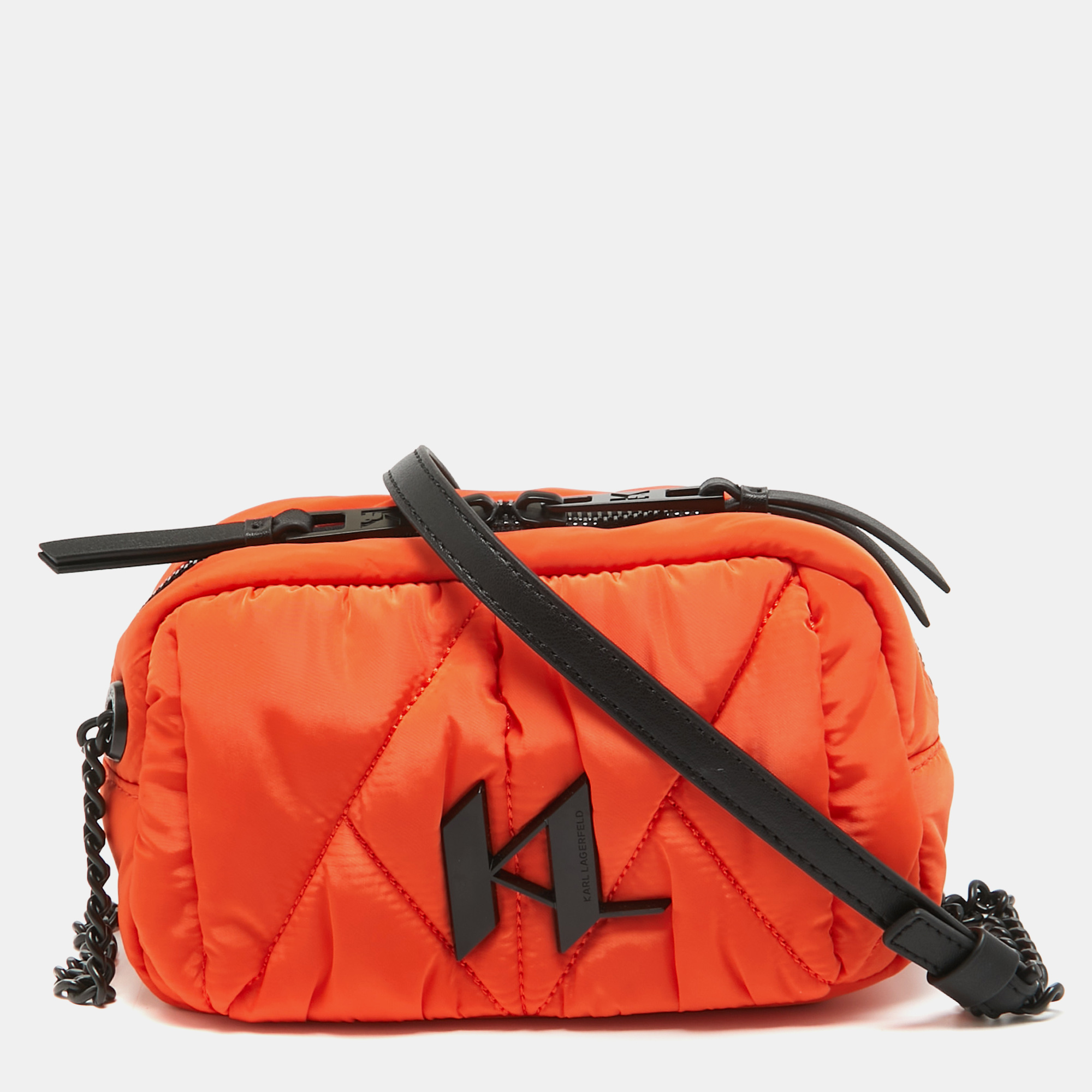 

Karl Lagerfeld Orange/Black Quilted Nylon K/Studio Crossbody Bag