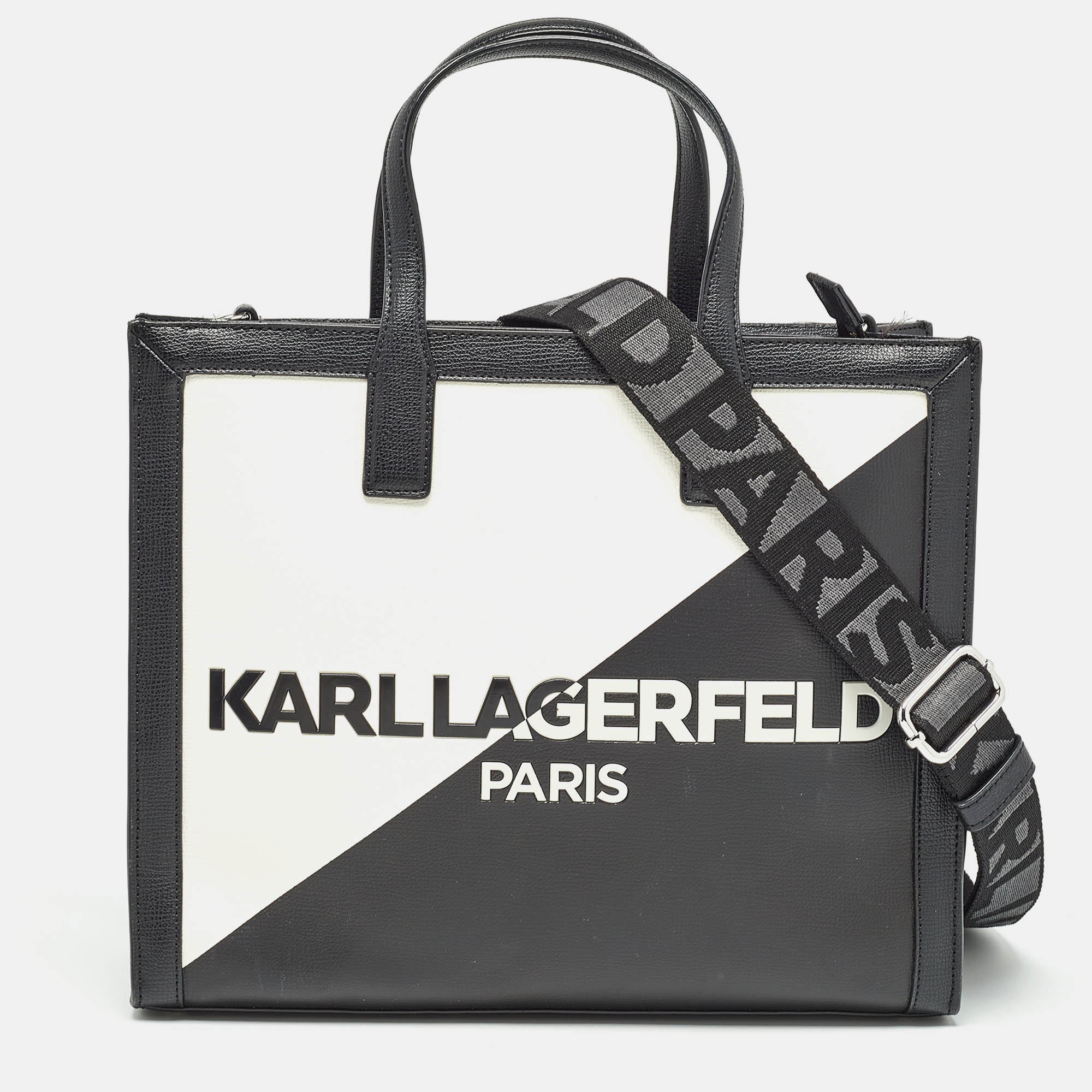 

Karl Lagerfeld Black/White Faux Leather Nouveau Tote