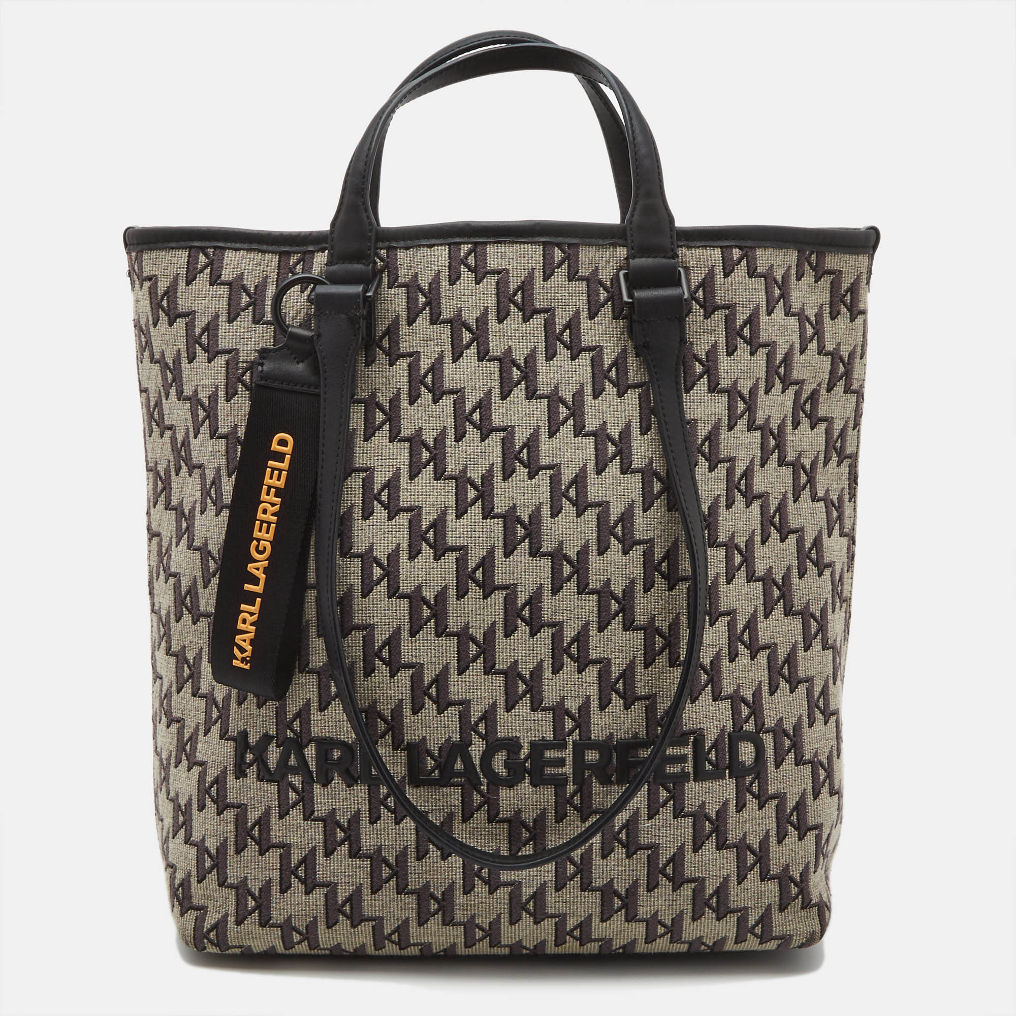 Pre-owned Karl Lagerfeld Black/grey Jacquard Canvas And Leather K/monogram Tote