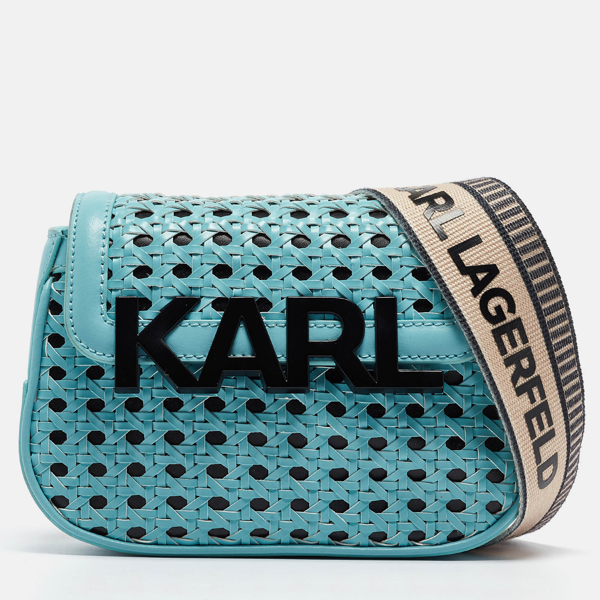 

Karl Lagerfeld Blue Woven Leather K/Letters Crossbody Bag