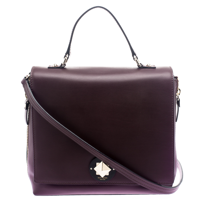 Pre Owned Kate Spade Purple Leather Varick Street Abbie Top Handle Bag