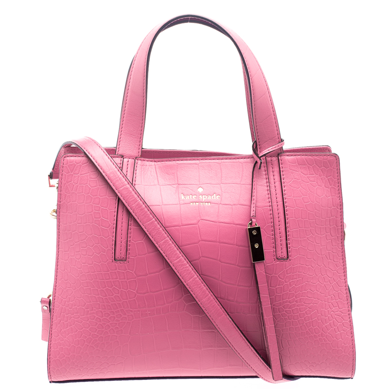 Pre Owned Kate Spade Pink Croc Embossed Leather Street Dominique Satchel