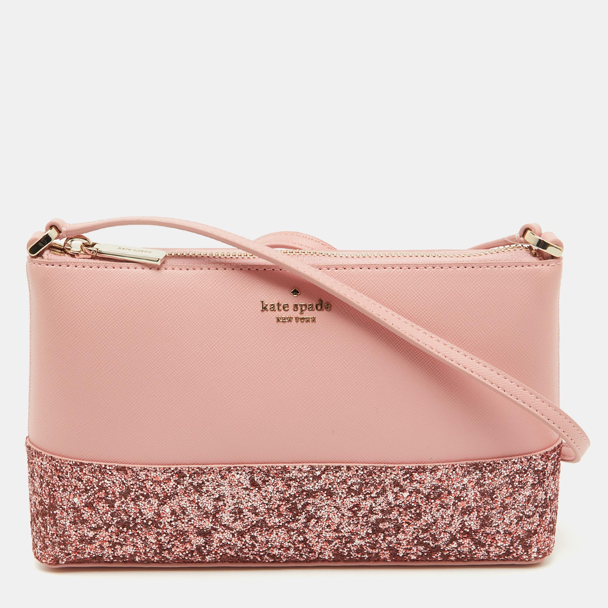 

Kate Spade Pink Glitter and Leather Ramey Greta Court Crossbody Bag