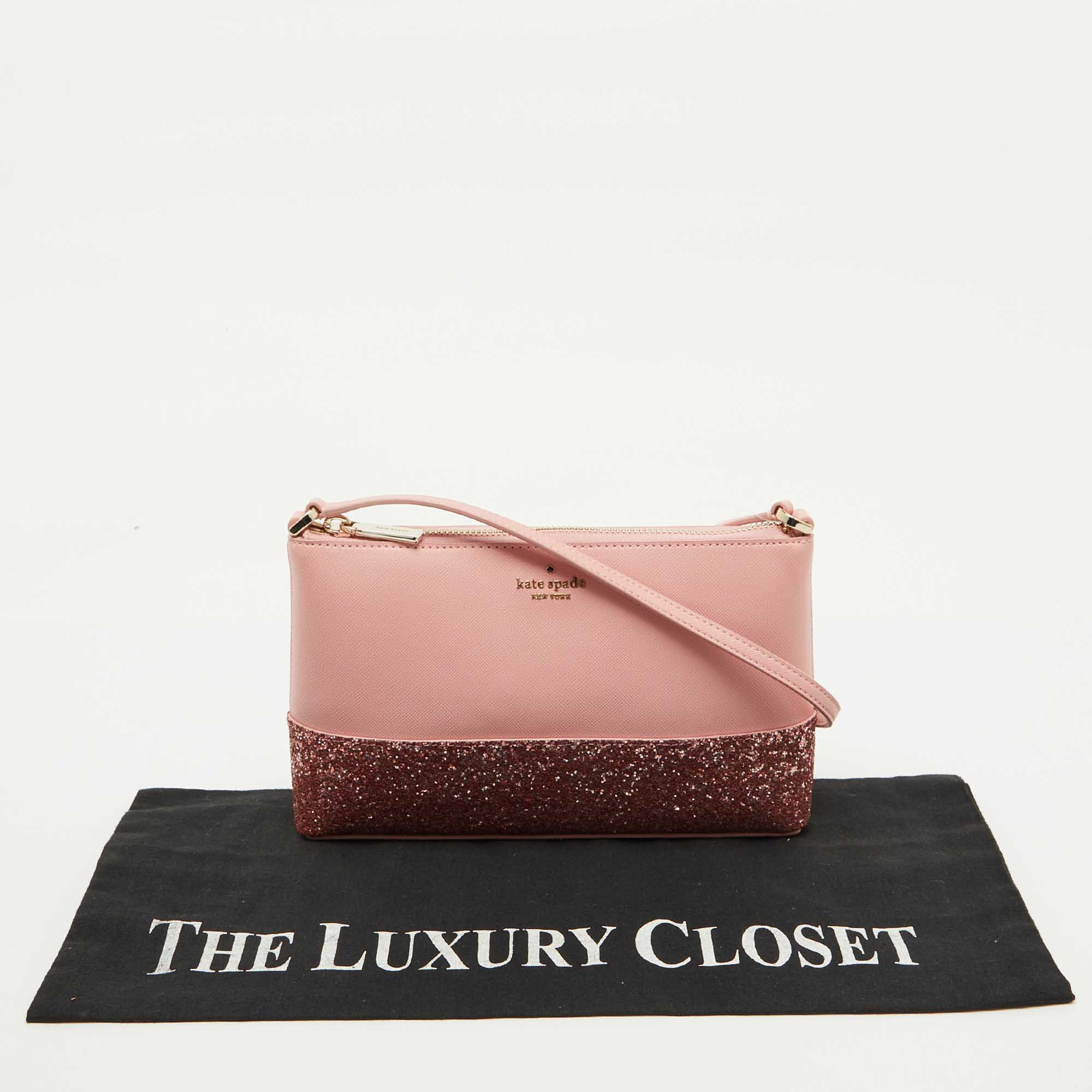 Kate Spade Pink Glitter and Leather Ramey Greta Court Crossbody Bag 