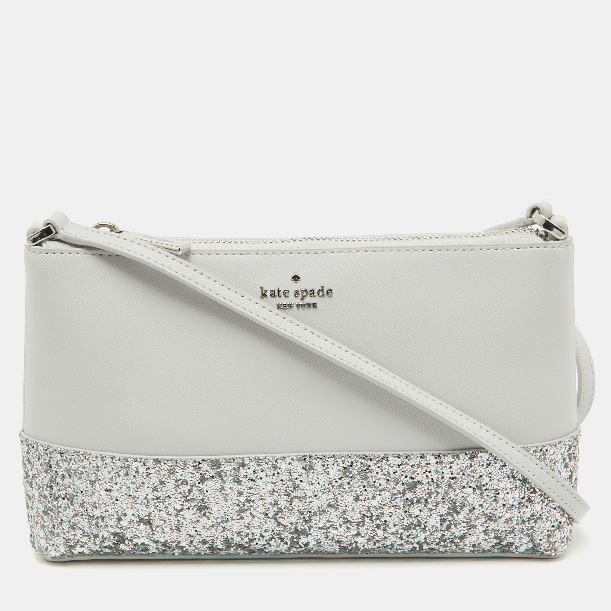 

Kate Spade Grey Glitter and Leather Ramey Greta Court Crossbody Bag