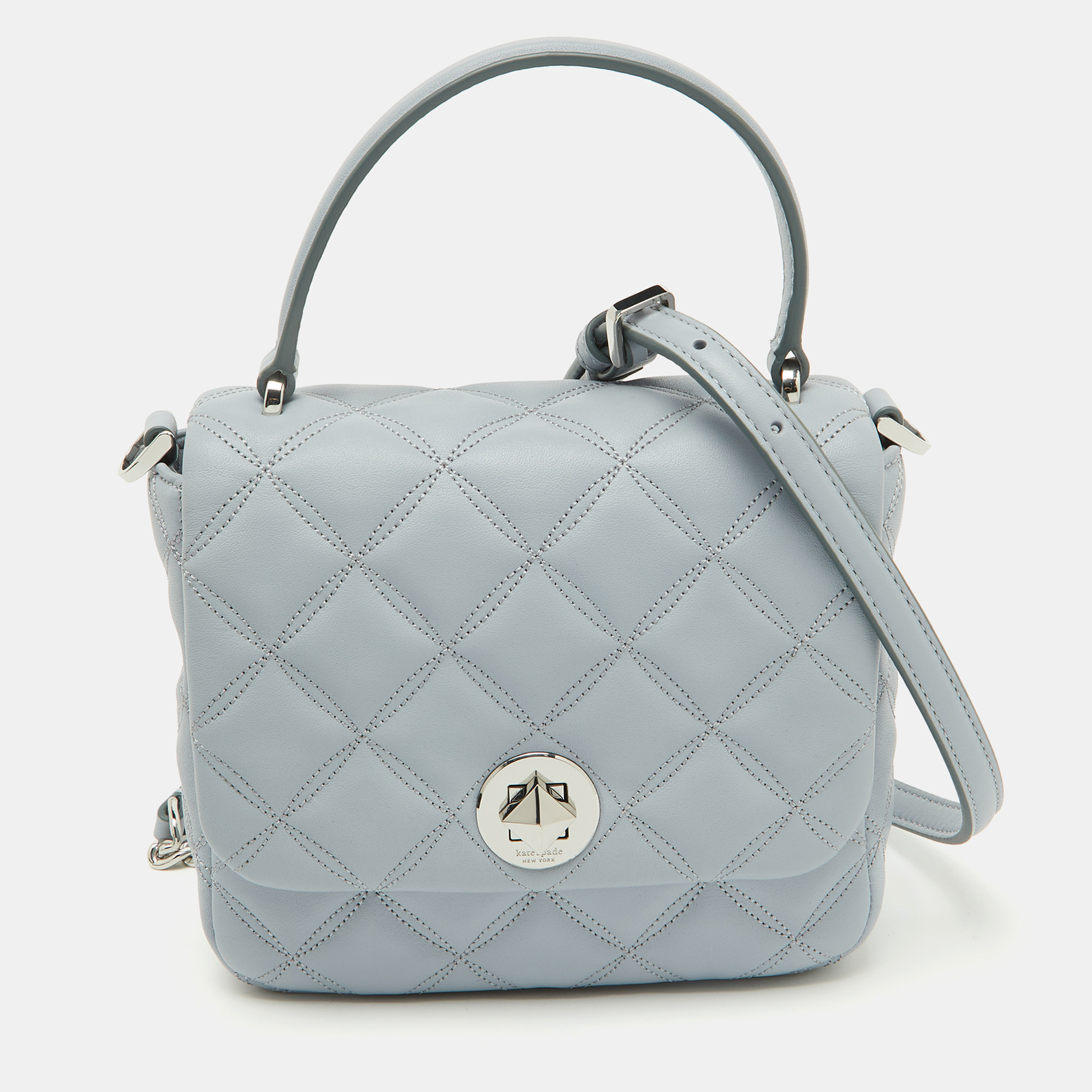 

Kate Spade Light Blue Quilted Leather Natalia Square Top Handle Bag