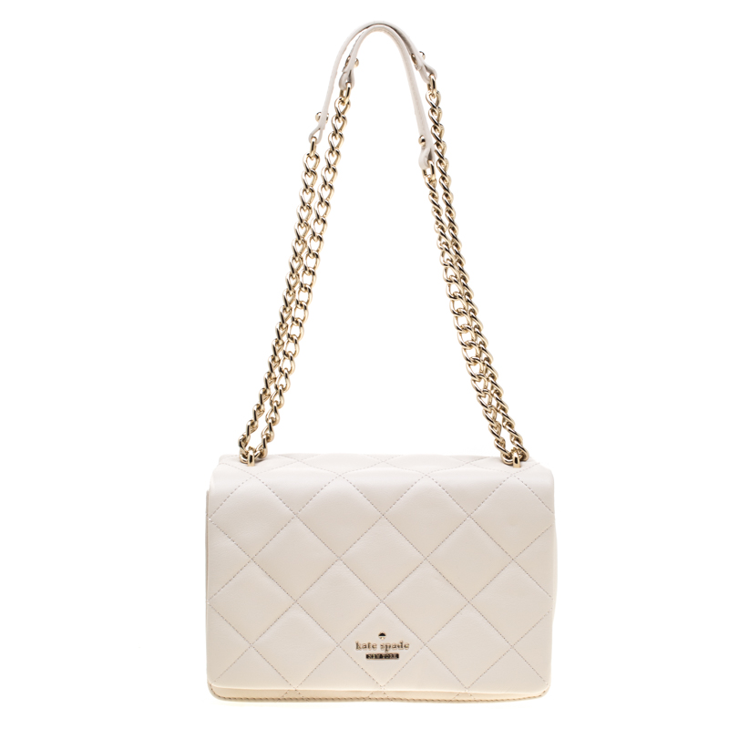 Pre Owned Kate Spade Off White Quilted Leather Emerson Place Vivenna Shoulder Bag