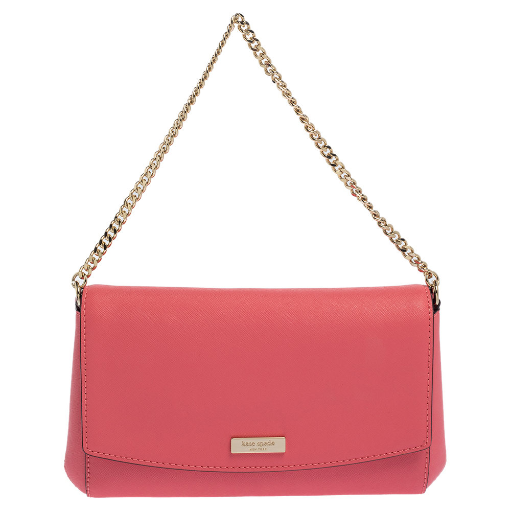 Pre-owned Kate Spade Coral Pink Leather Laurel Way Crossbody Bag