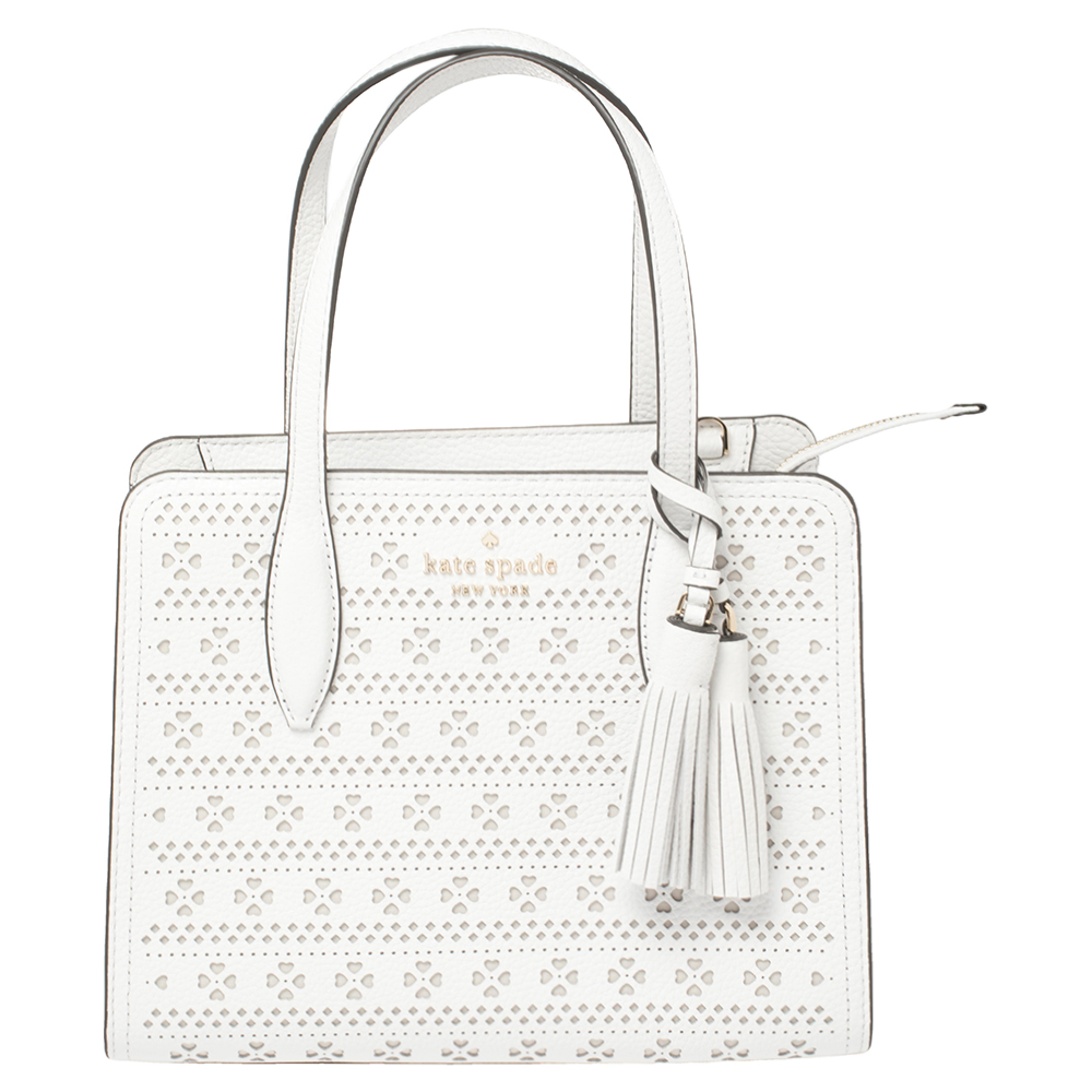 Pre-owned Kate Spade White Perforated Leather Small Rowe Tote