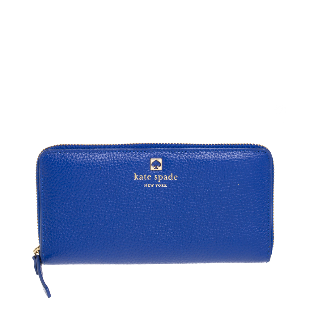 Pre-owned Kate Spade Blue Leather Grand Park Neda Zip Around Wallet