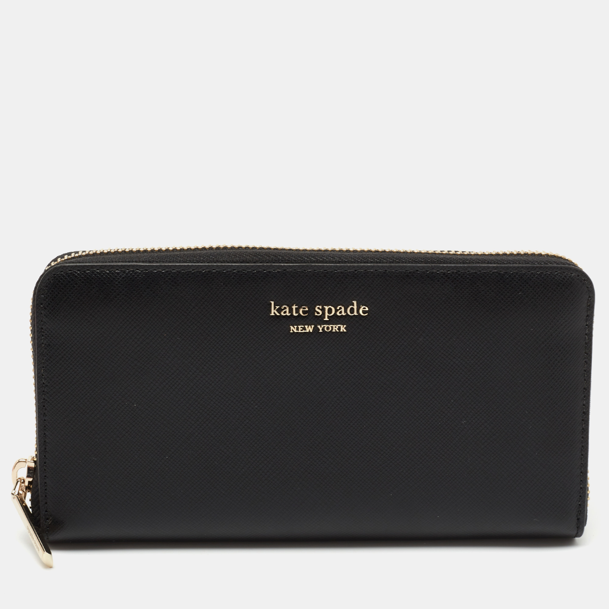 Pre-owned Kate Spade Black Leather Spencer Zip Around Wallet