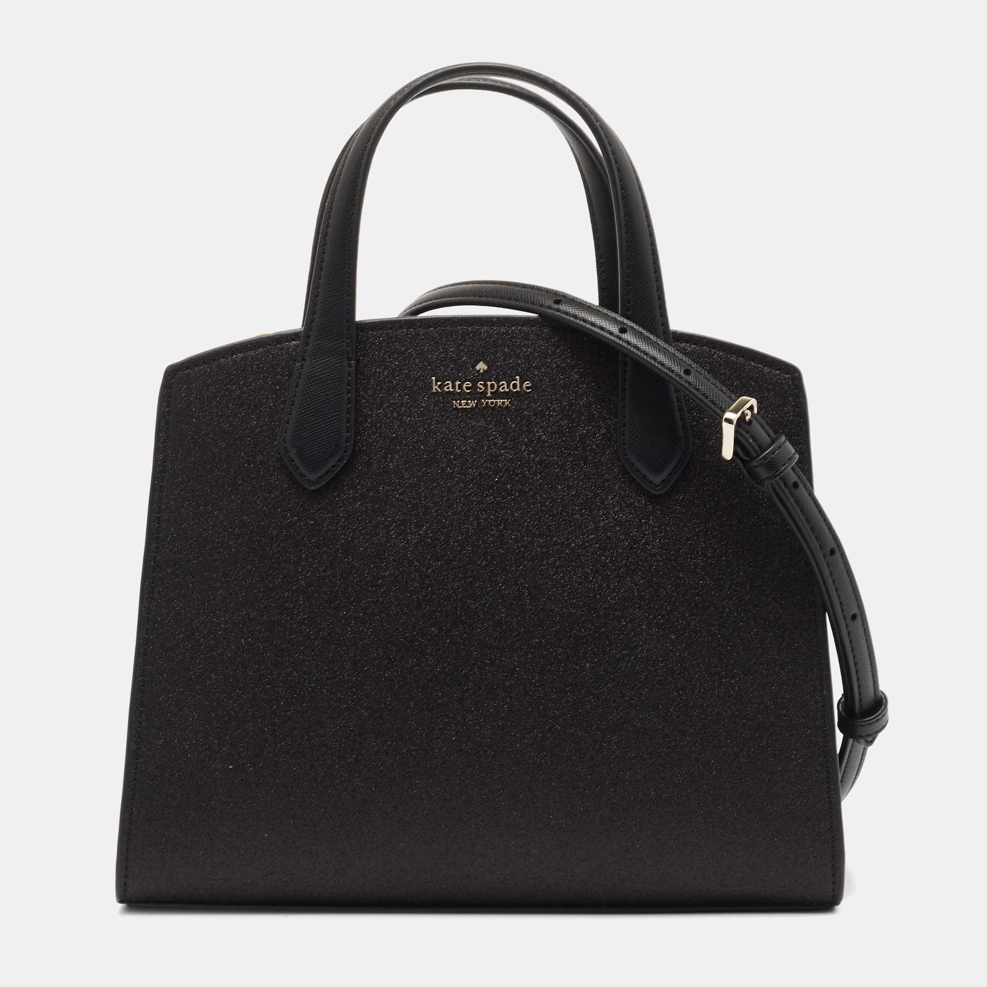 Pre-owned Kate Spade Black Glitter Fabric And Leather Tinsel Satchel
