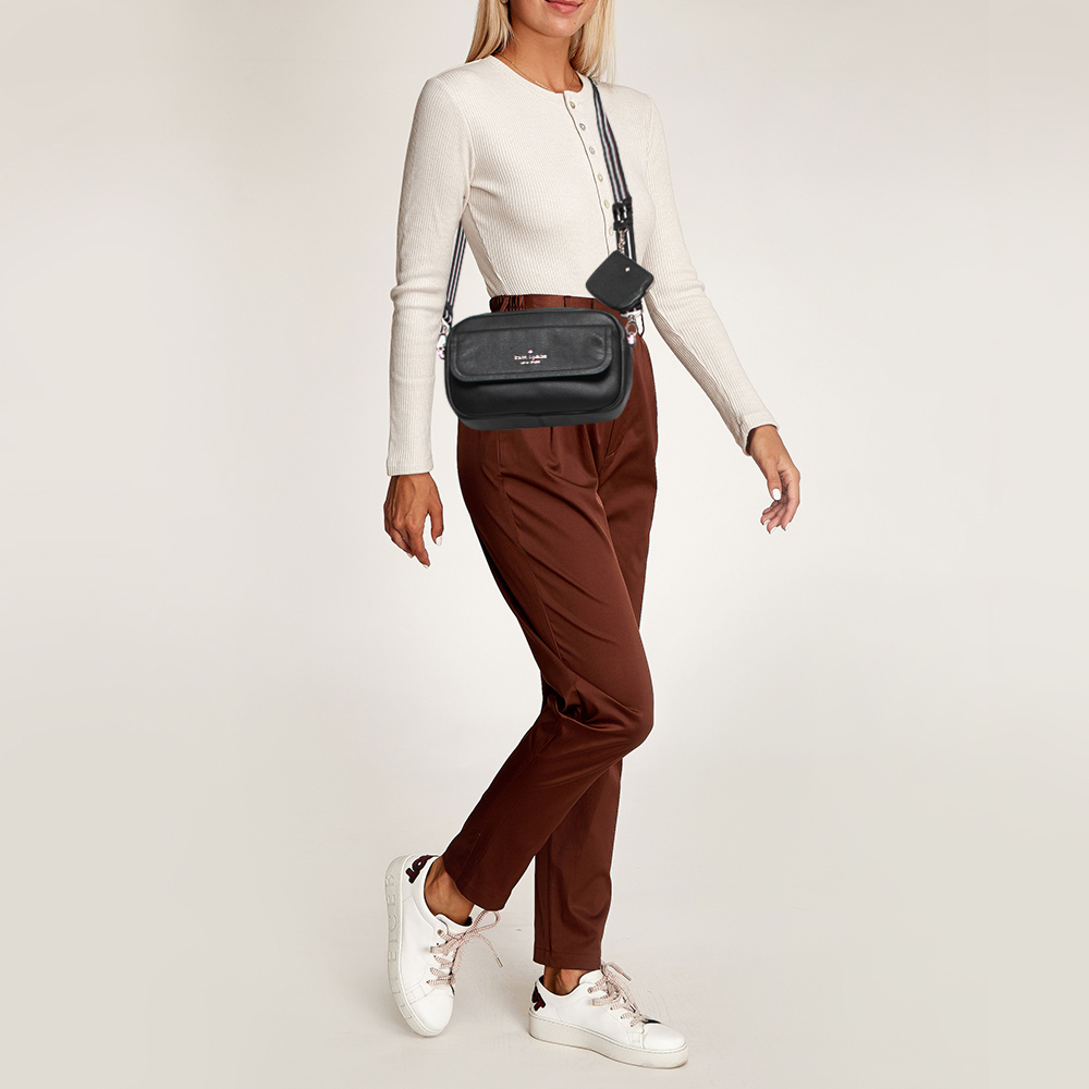 

Kate Spade Black Pebbled Leather Rosie Flap Camera Bag