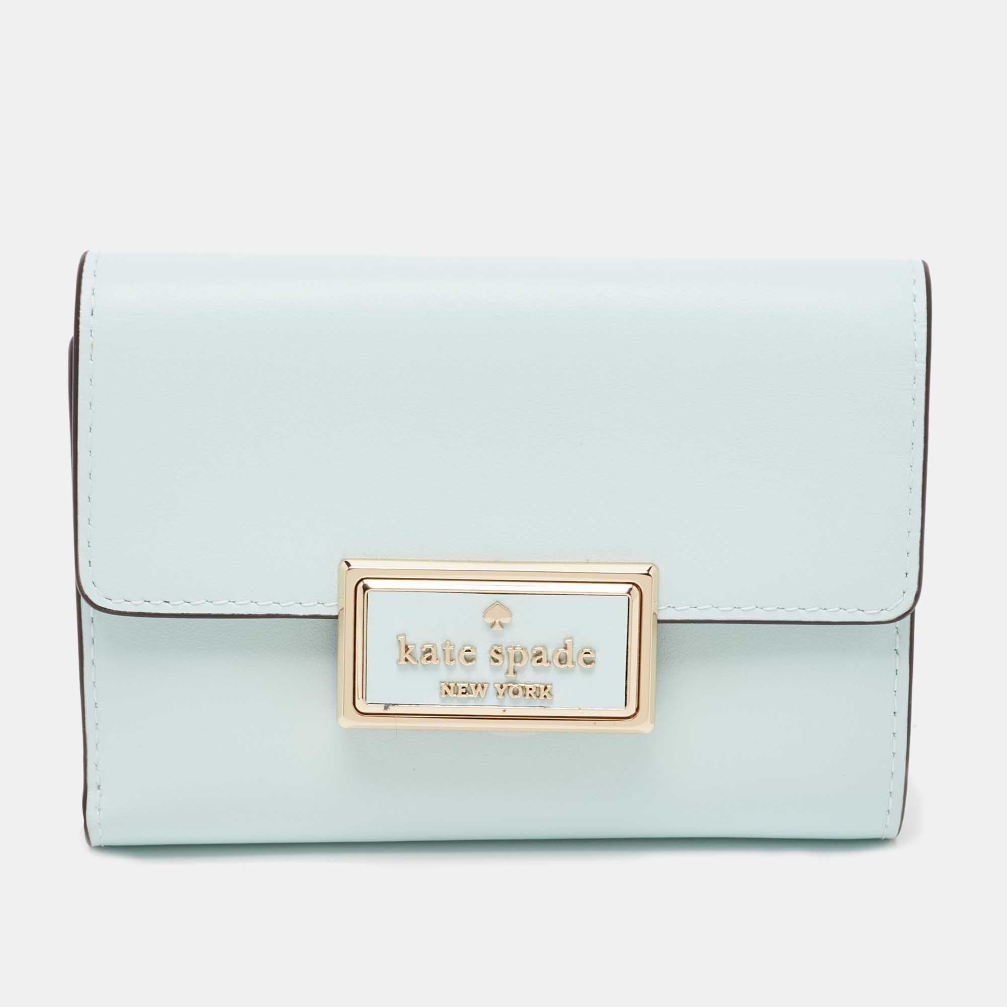 Pre-owned Kate Spade Light Blue Leather Reegan Trifold Wallet
