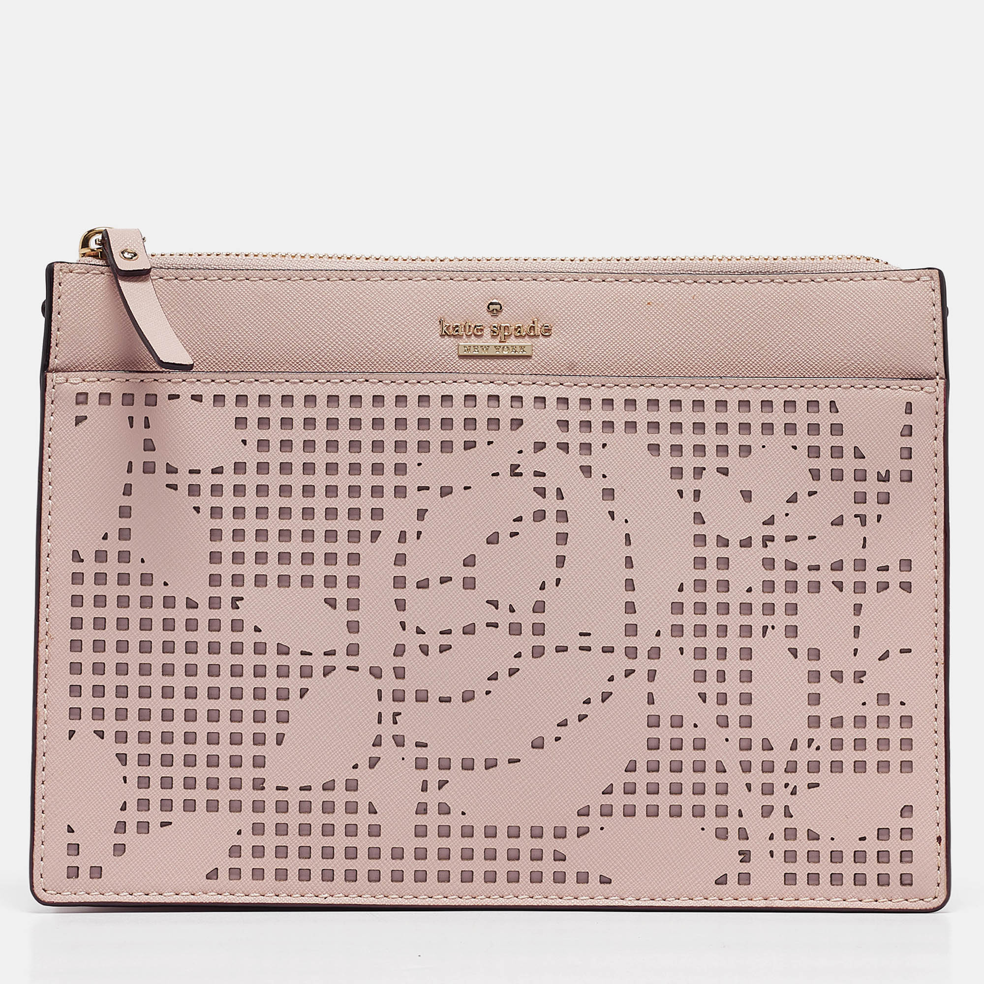 

Kate Spade Light Pink Perforated Leather Cameron Street Clarise Clutch Bag