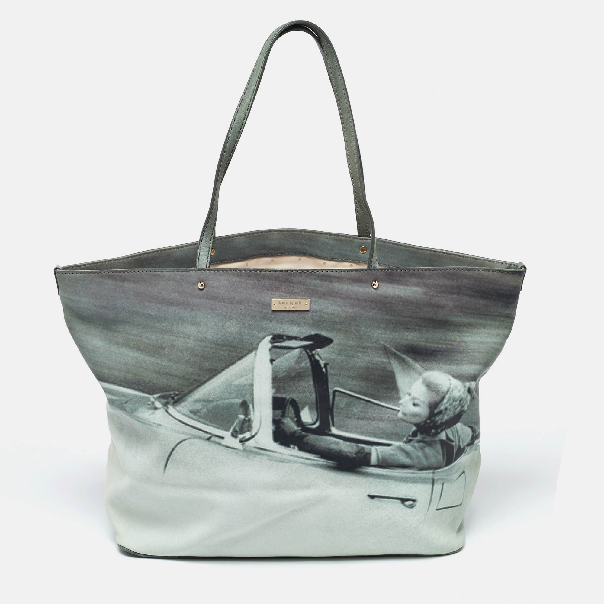 

Kate Spade Green Leather Lillian Bassman Print Tote