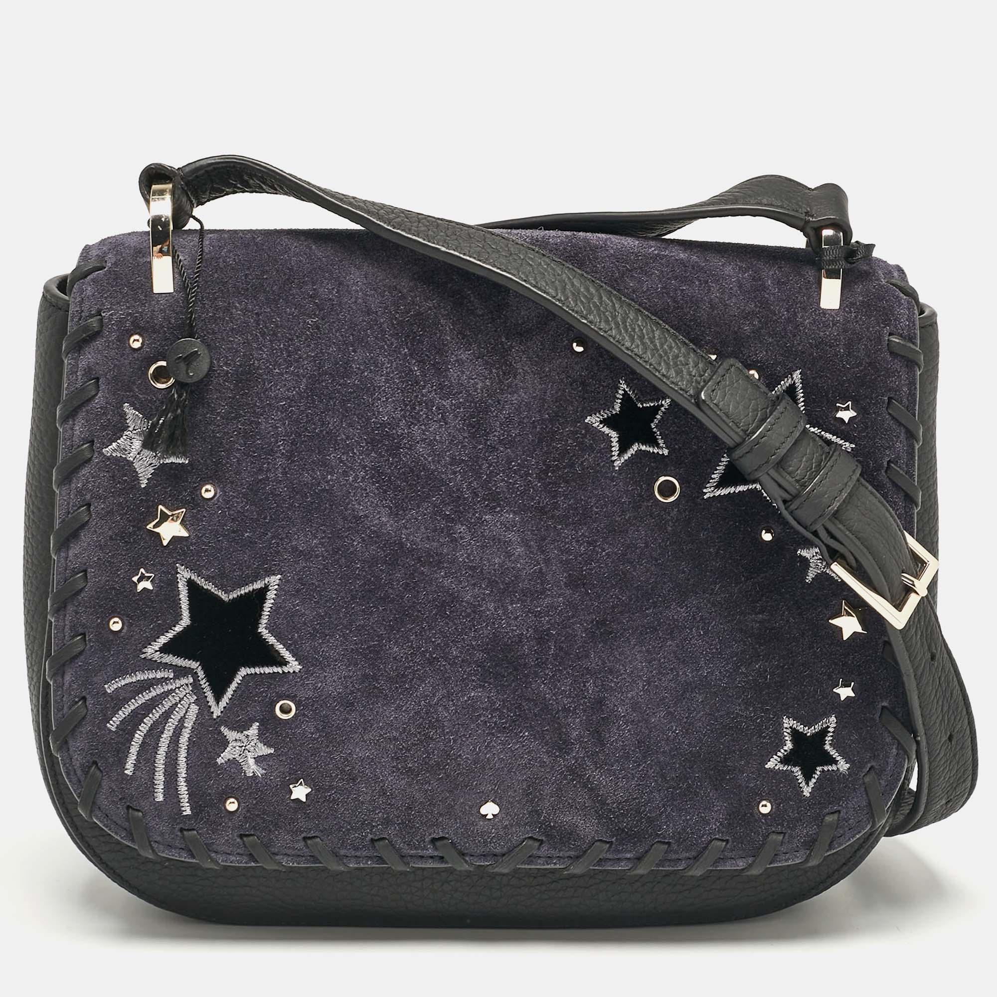 

Kate Spade Blue/Black Leather and Suede Madison Daniels Drive Stars Tressa Crossbody Bag