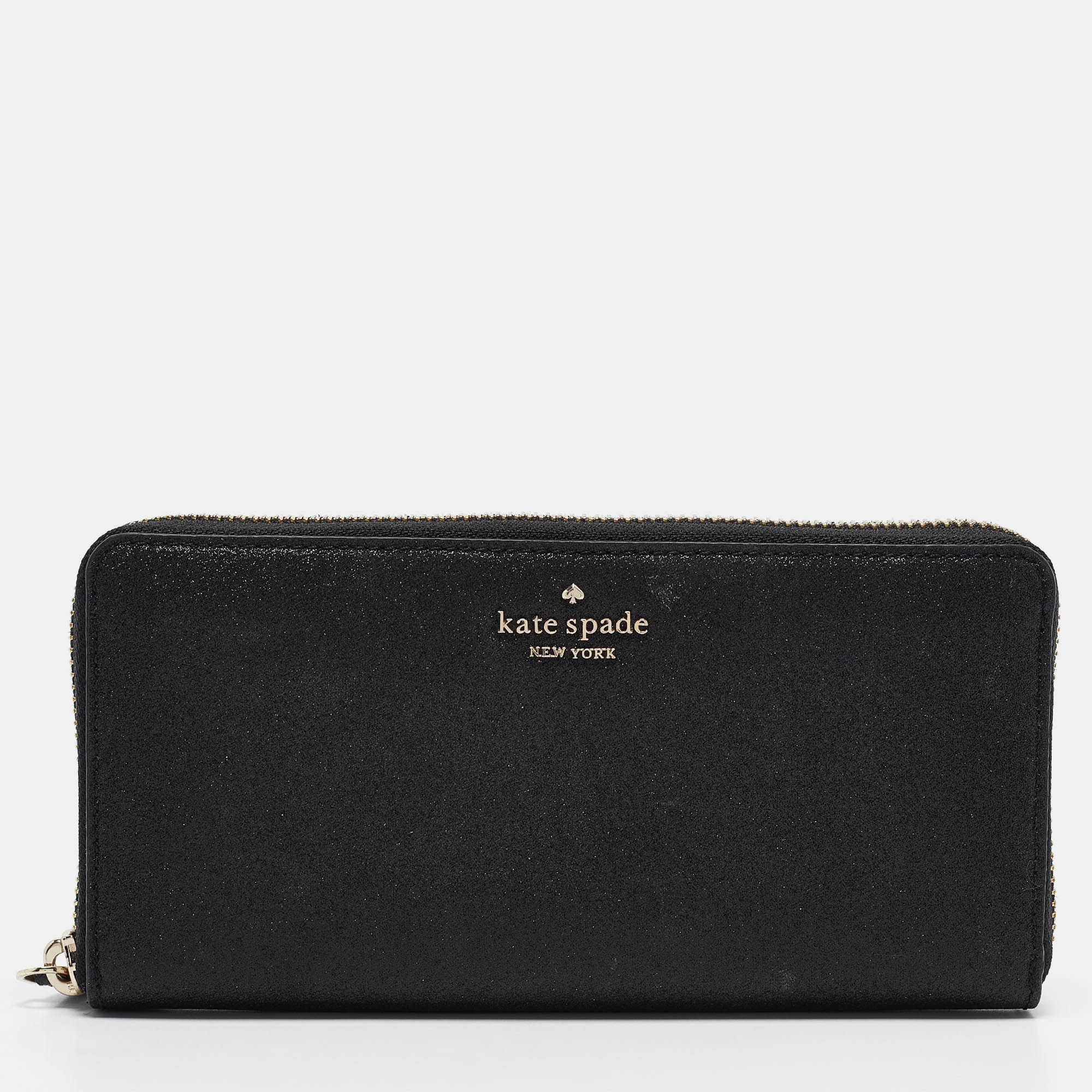 

Kate Spade Black Glitter Leather New York Joeley Zip Continental Wallet, Grey