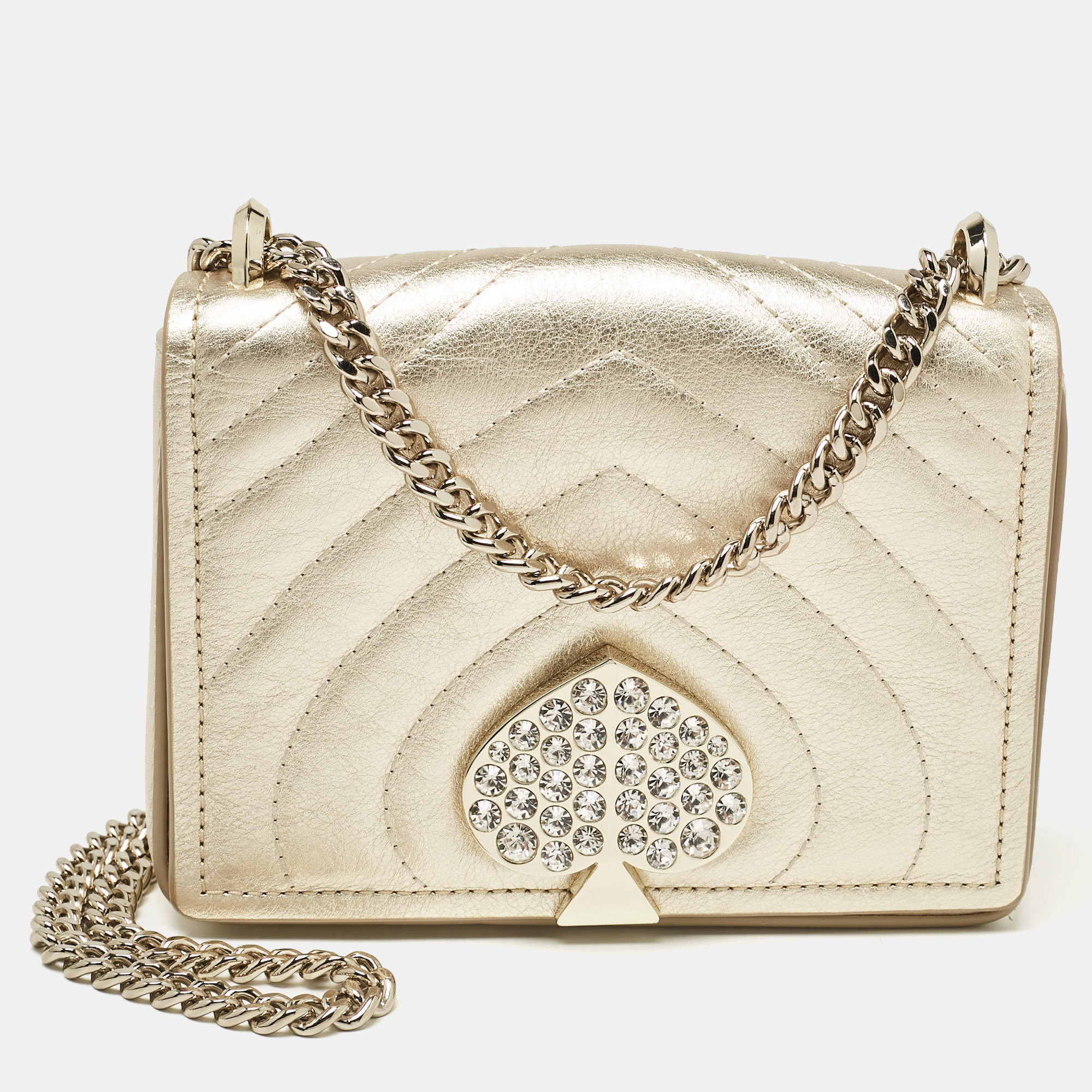 

Kate Spade Gold Quilted Leather Amelia Jeweled Chain Shoulder Bag